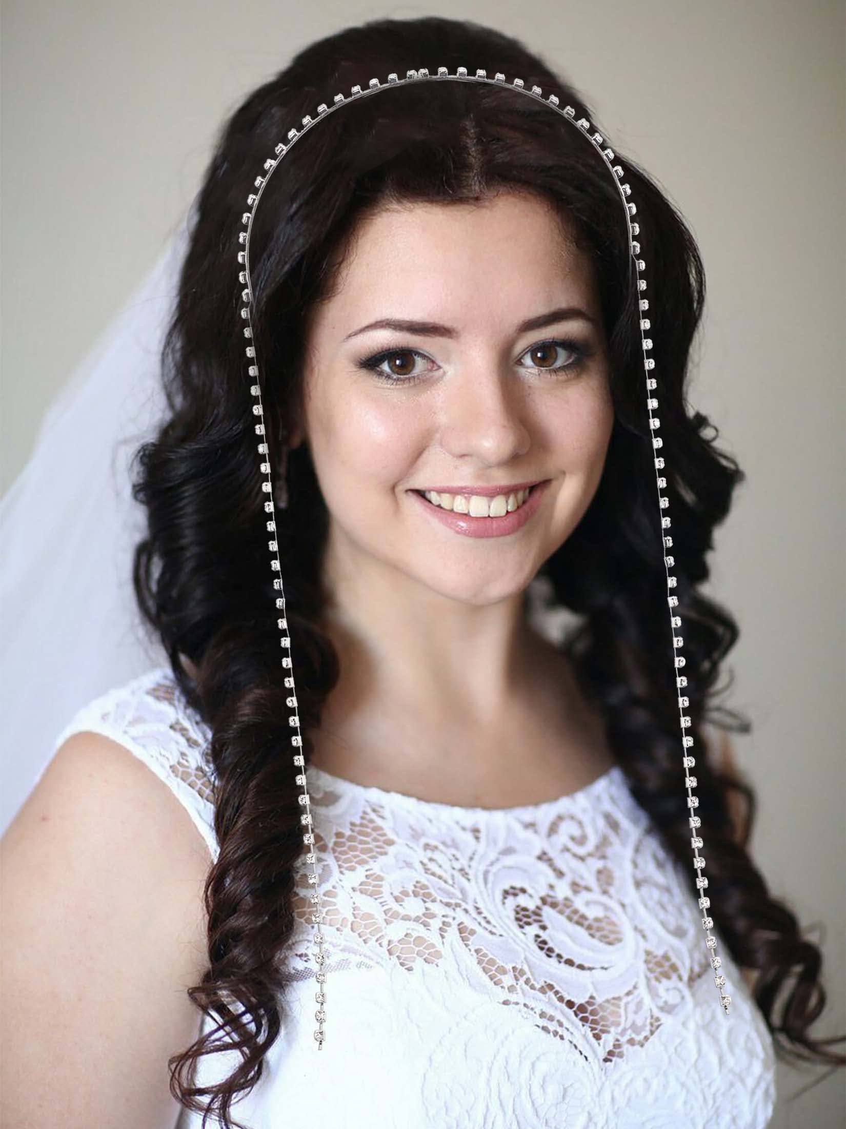 Sparkly Rhinestone Crystal Tassel Headband for Women - Silver Bejeweled Hair Chain with Fake Diamond Earrings | Perfect for Weddings, Proms, Parties, Birthdays & Special Occasions | Elegant Bridal Hair Accessories for Women & Girls