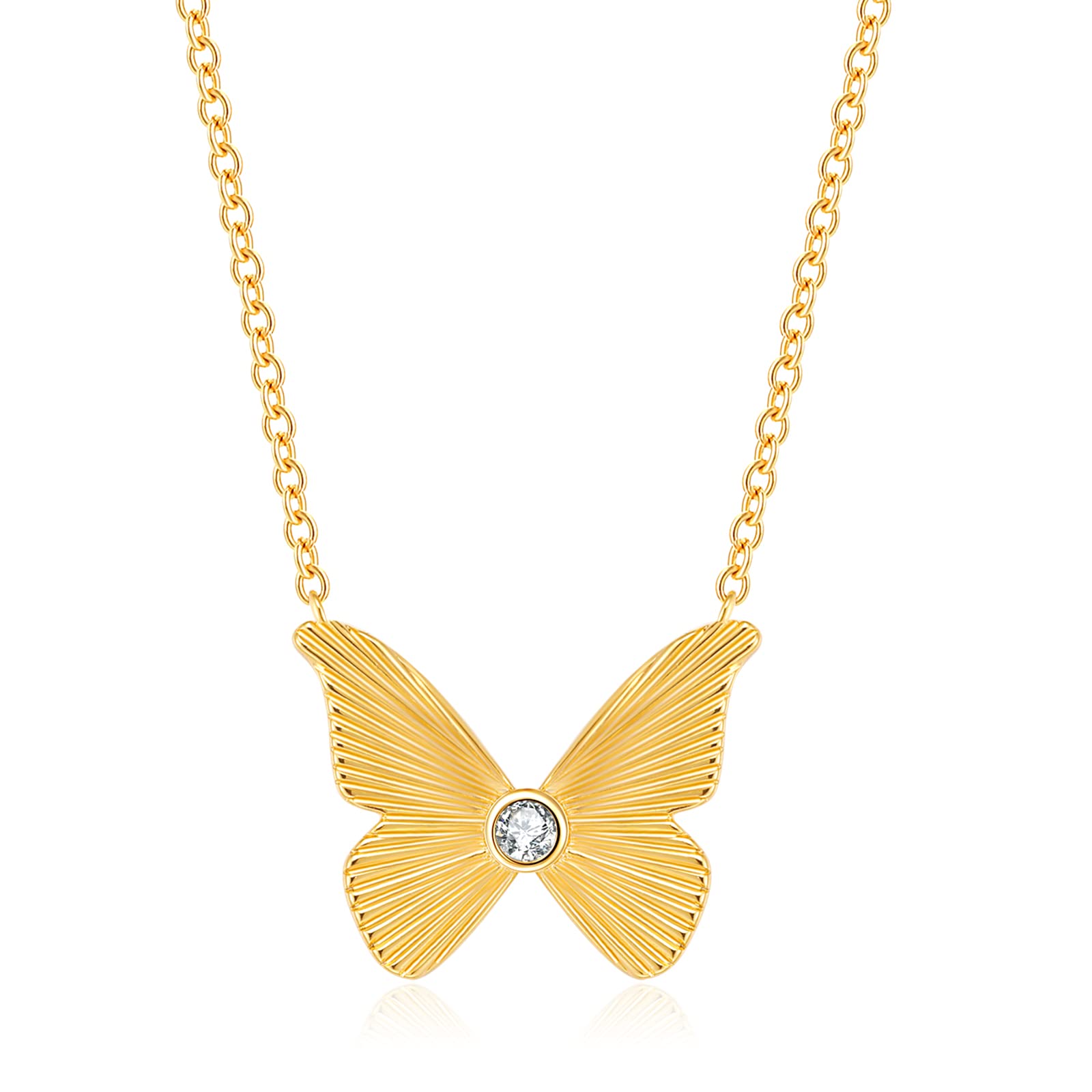 FONKUP 14K Gold Plated Butterfly Initial Necklace - Personalized Name Pendant Jewelry for Women | Trendy Cute Gift for Birthday, Anniversary & Valentine's Day