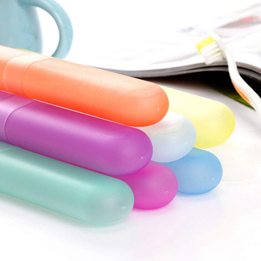 5-Piece Travel Toothpaste & Toothbrush Holder Set - Portable Plastic Toothbrush Case for Travel, Camping, Home (Random Colors) - Ideal for Braces Users & On-the-Go Oral Care