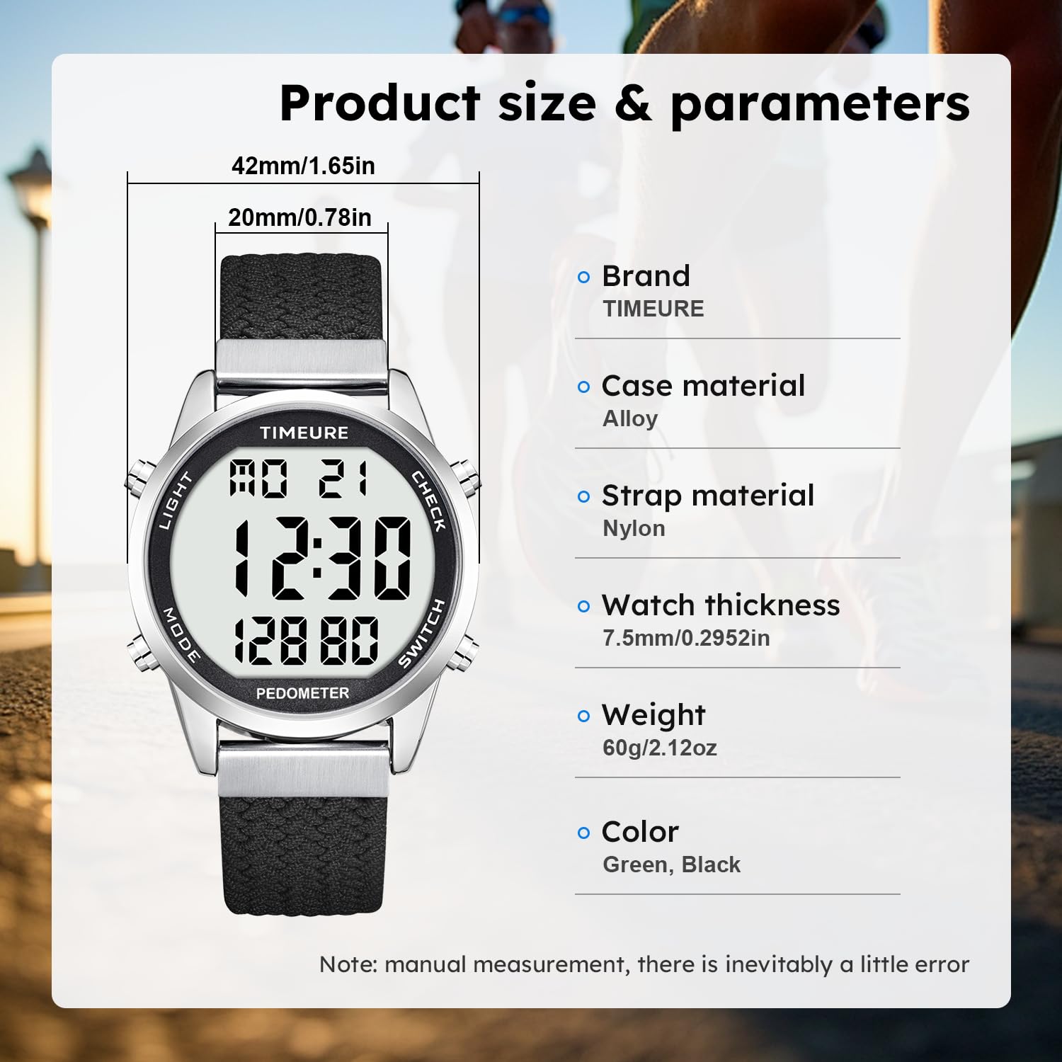 Accurate Pedometer Watch for Men - Step Counter, Waterproof, Large Display | Fitness & Running