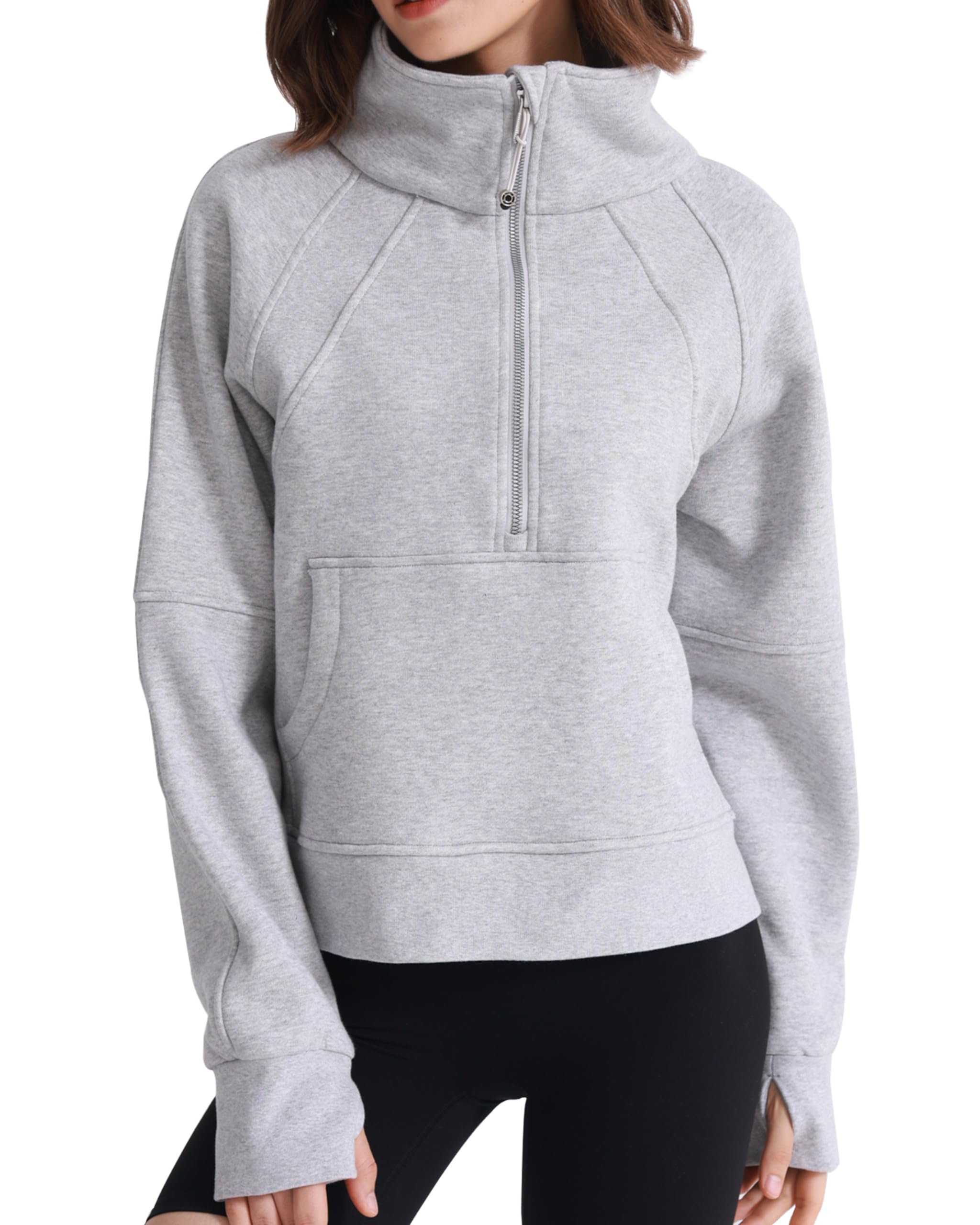 ISEEGZ Women's Half Zip Fleece Hoodie - Oversized Crop Sweatshirt with Thumb Holes | Y2K Streetwear Fashion 2023 | Perfect for Casual Outfits, Gym Wear & Winter Layering