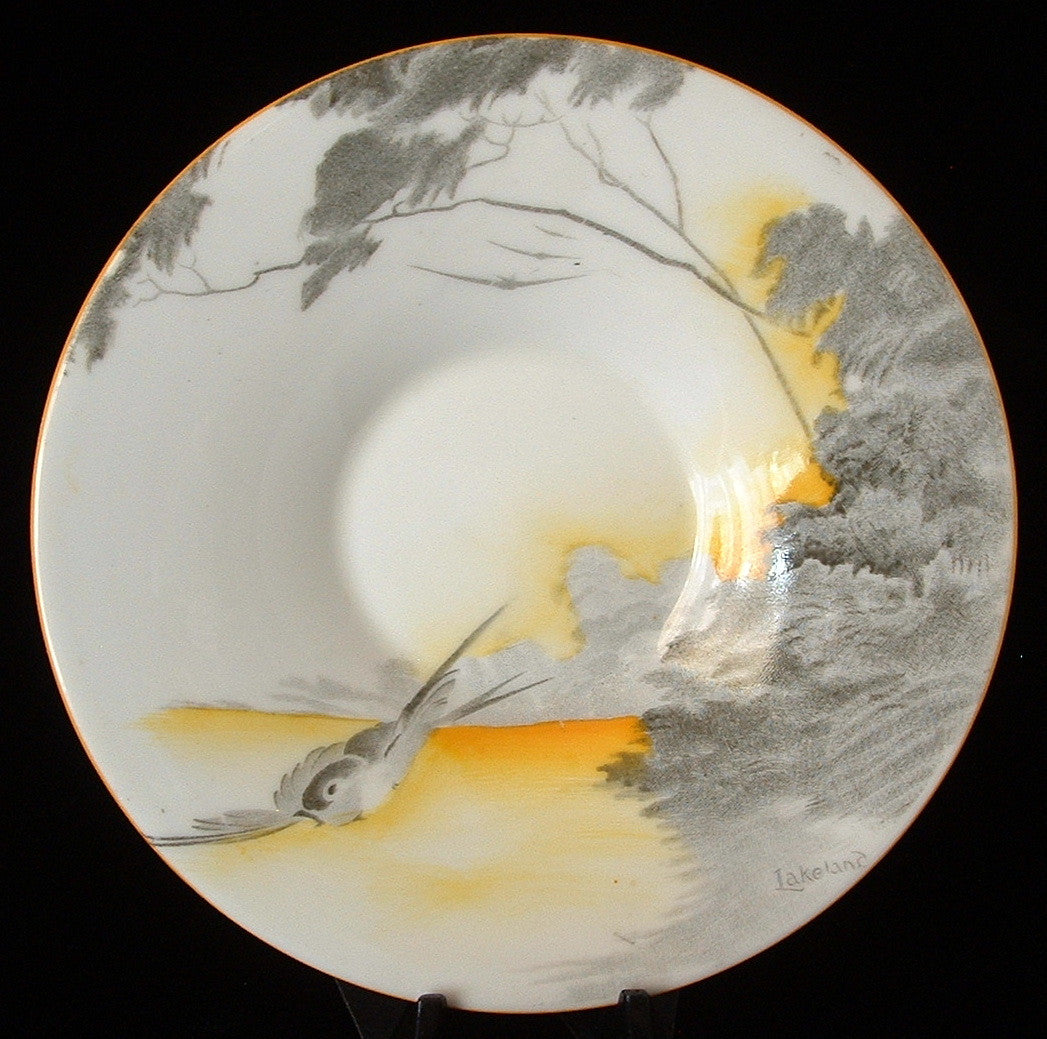 Vintage Shelley Art Deco Saucer - Lakeland Bird Yellow 1930s Landscape Regent Shape Demi - Perfect for Tea Collectors & English Cottage Decor