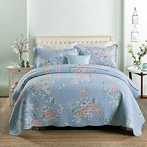 Premium 3-Piece Chilechuan Printed Cotton Quilt Set - King/Queen Size (230x250cm) with 2 Pillowcases (50x70cm) - All-Season Bedspread, Coverlet & Throw Blanket for Bedroom, Living Room & Guest Room Decor