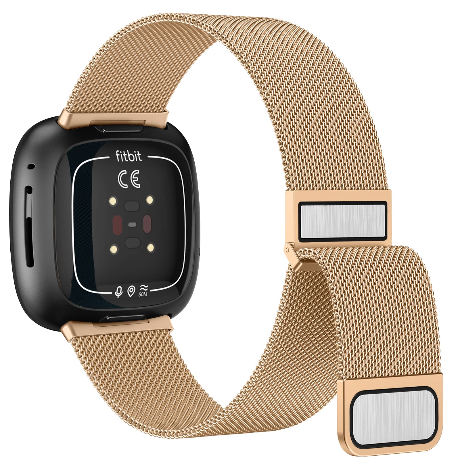 Premium Stainless Steel Magnetic Mesh Band for Fitbit Versa 4/3, Sense 2/Sense - Adjustable Replacement Strap for Women & Men - Perfect for Workouts, Office & Everyday Wear