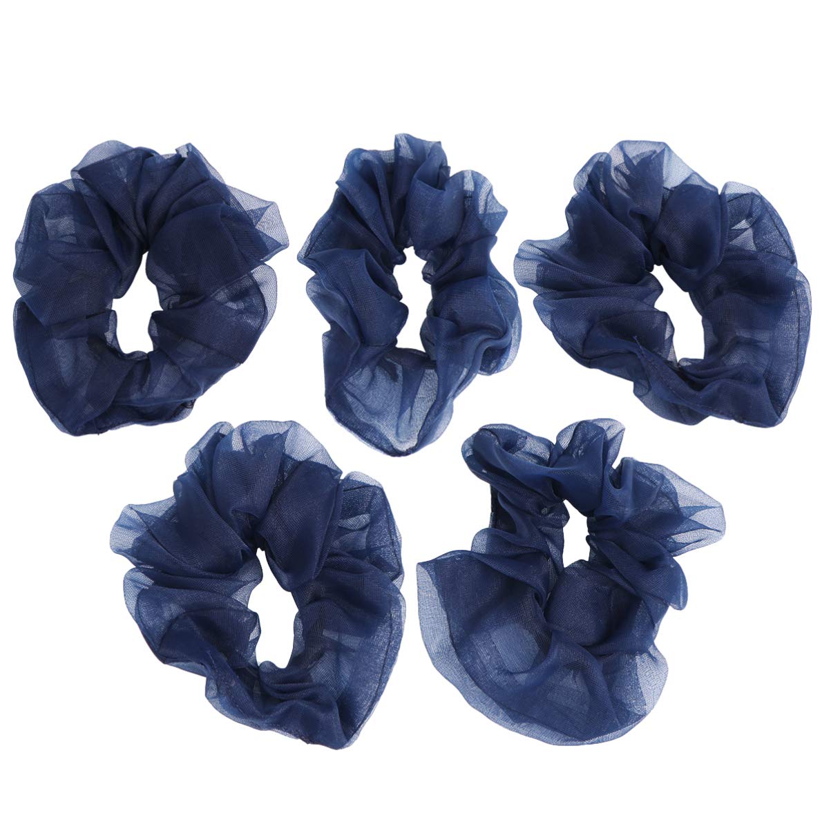 Solustre 5-Pack Navy Blue Chiffon Hair Scrunchies - Soft Silk Ponytail Holders & Hair Bows for Women - Perfect for Work, Gym, and Everyday Styling