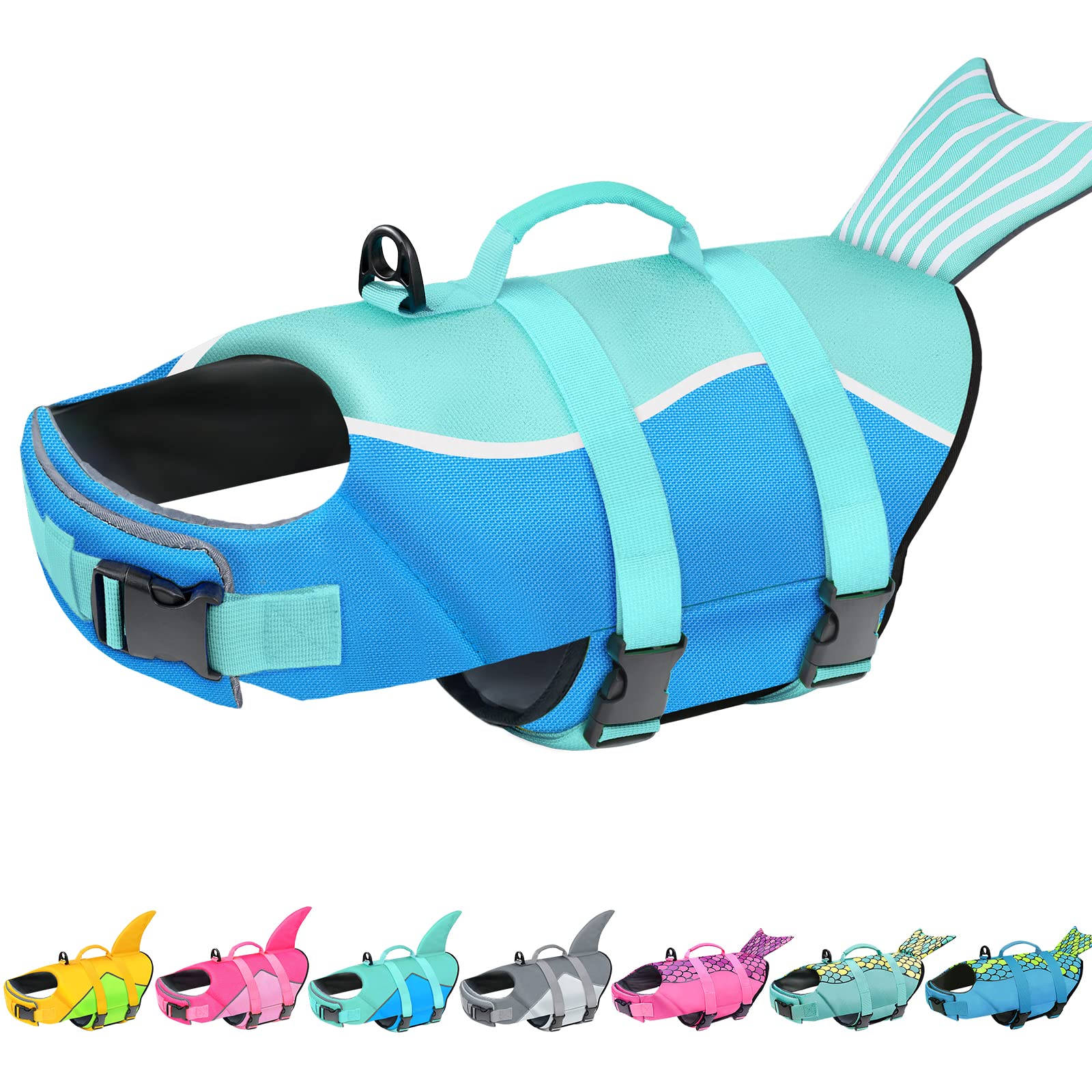 Malier Ripstop High-Buoyancy Adjustable Dog Life Jacket with Rescue Handle - Shark Design Life Vest for Small, Medium & Large Dogs - Perfect for Boating, Swimming & Water Safety