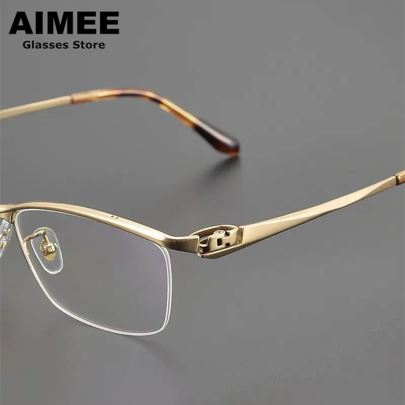 Unisex Semi-Rimless Square Titanium Eyeglasses Frame 46110 - Lightweight & Durable for Work, Reading & Fashion