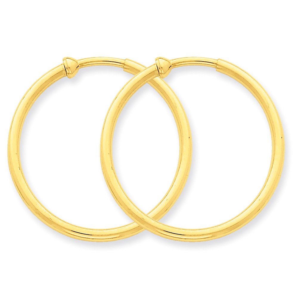 14K Yellow Gold Non-Pierced Hoop Earrings (25mm x 2mm) - Classic Hinged Clip-On Earrings for Women, Perfect for Weddings, Parties & Everyday Elegance