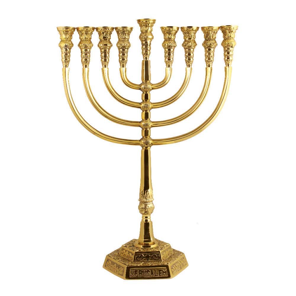 21'' Solid Brass Hanukkah Menorah - Temple Style Chanukiah for Shabbat Candles & Oil Cups | Elegant Judaica Candelabra for Synagogue, Home & Business Decor | Perfect for Hanukkah Celebrations & Jewish Holiday Displays