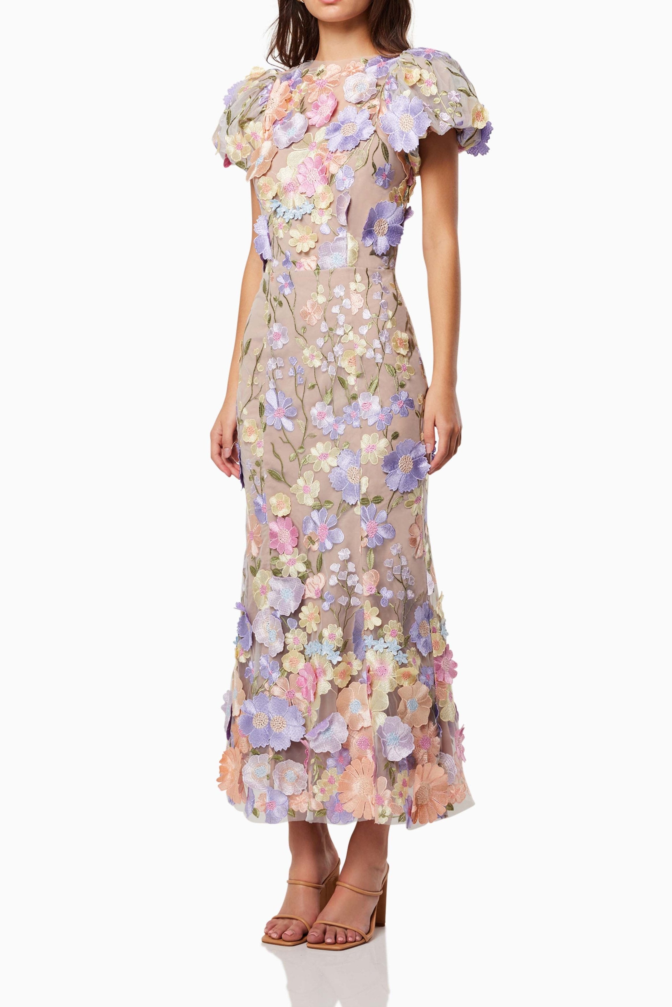 Astraea Elegant 3D Lace Maxi Dress - Purple Long Formal Evening Gown for Women | Perfect for Weddings, Prom, Cocktail Parties & Special Occasions