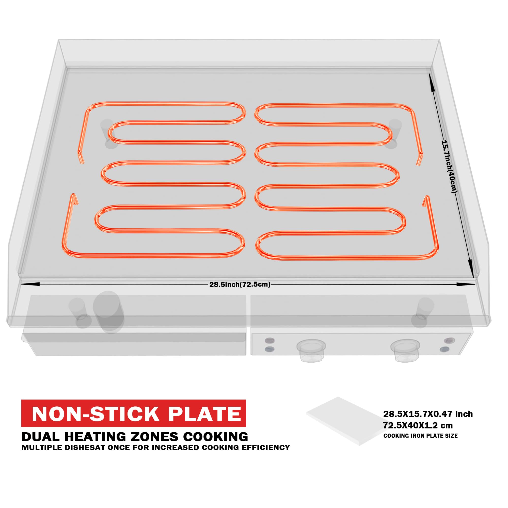 29-Inch Commercial Electric Griddle - Large Stainless Steel Flat Top Grill with Non-Stick Surface & Adjustable Temperature (90°F-575°F) - 240V 3500W Countertop Teppanyaki Griddle for Restaurants, Diners & Outdoor Cooking