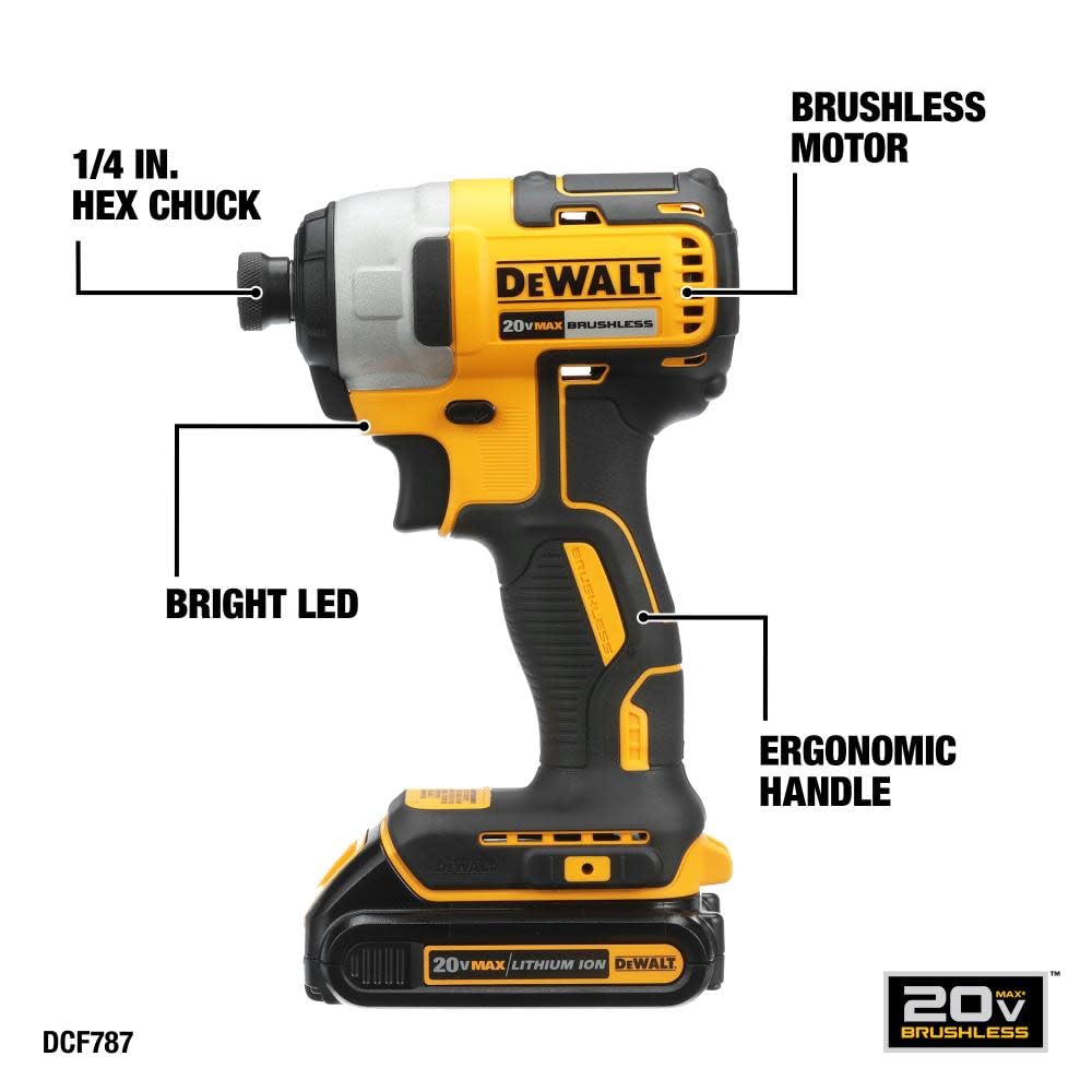 DEWALT 20V MAX* Brushless Cordless Drill and Impact Driver Combo Kit with 2 Batteries & Charger (DCK277C2) - Perfect for DIY Projects, Home Repairs, and Professional Construction Work