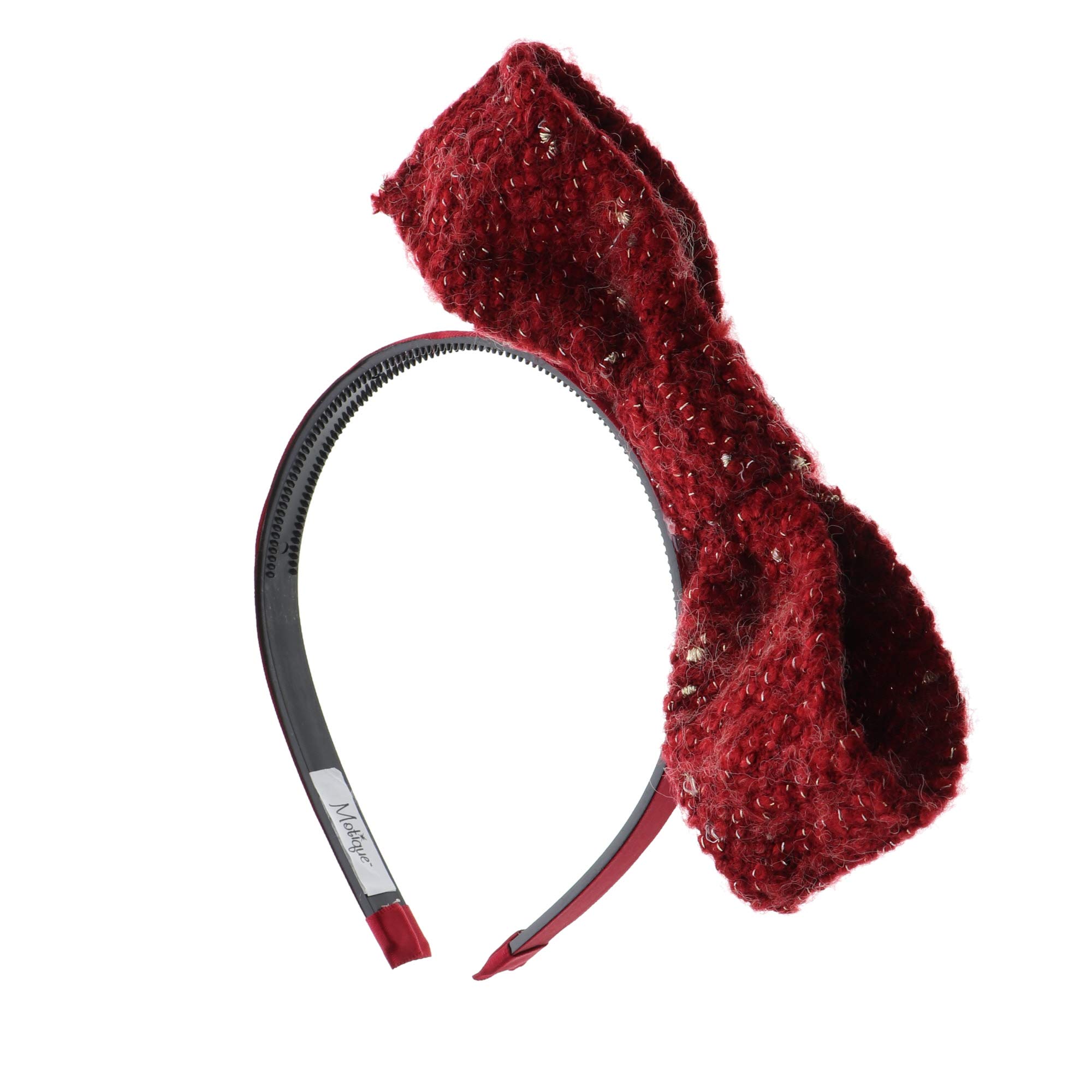 Red Metallic Tweed Wire Bow Girls Hard Headband for Holidays - Perfect for Christmas, Parties, and Special Occasions