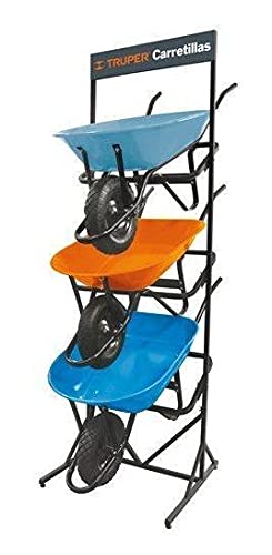 TRUPER R-3CAT 3-Tier Stacked Wheelbarrow Display Rack - Heavy Duty Store Shelving for Garden Tools & Equipment Organization