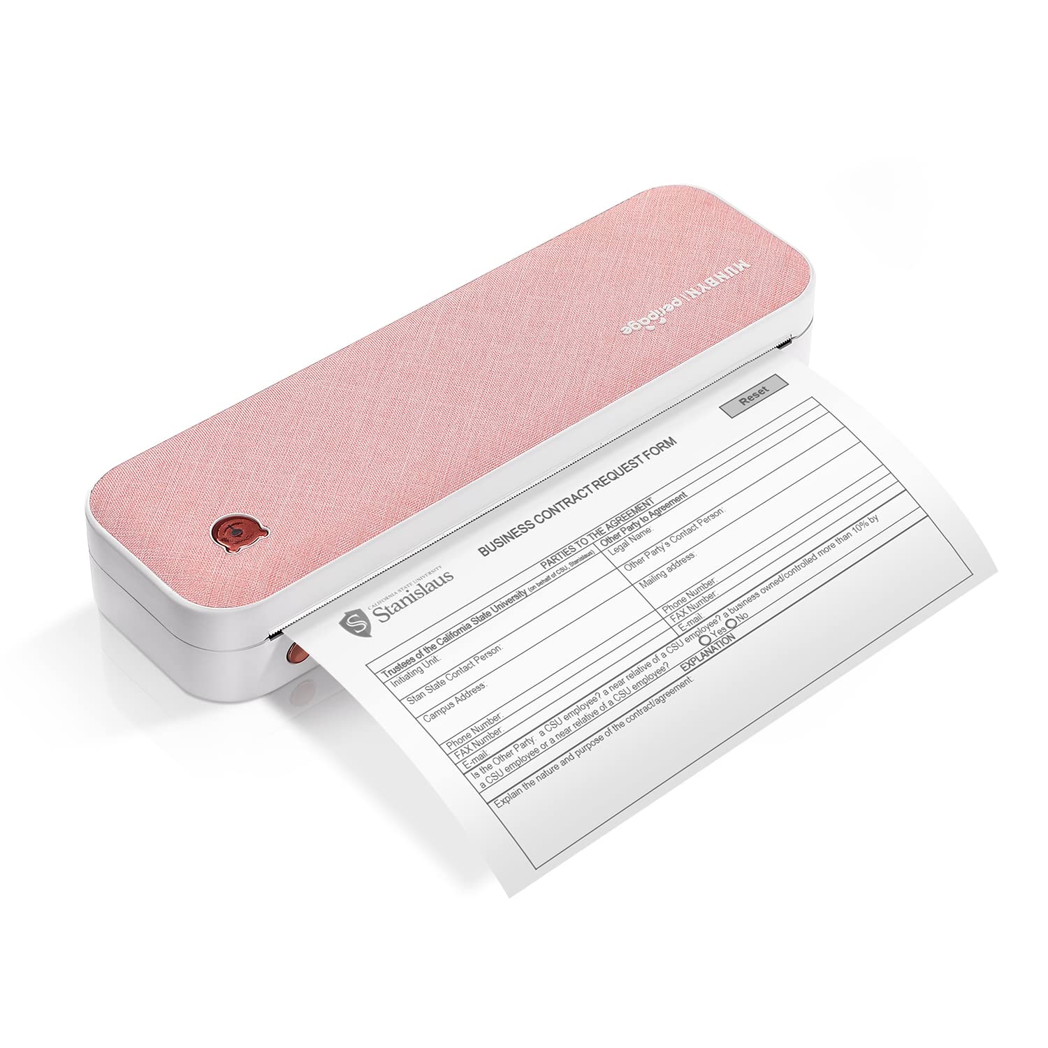 MUNBYN ITP01 Portable Bluetooth Thermal Printer - Wireless Inkless Printer for Travel & Office, Compatible with Android, iOS & Laptop, Prints 8.5x11 US Letter & A4 Paper (Pink) - Perfect for Receipts, Labels, Tickets & Travel Documents