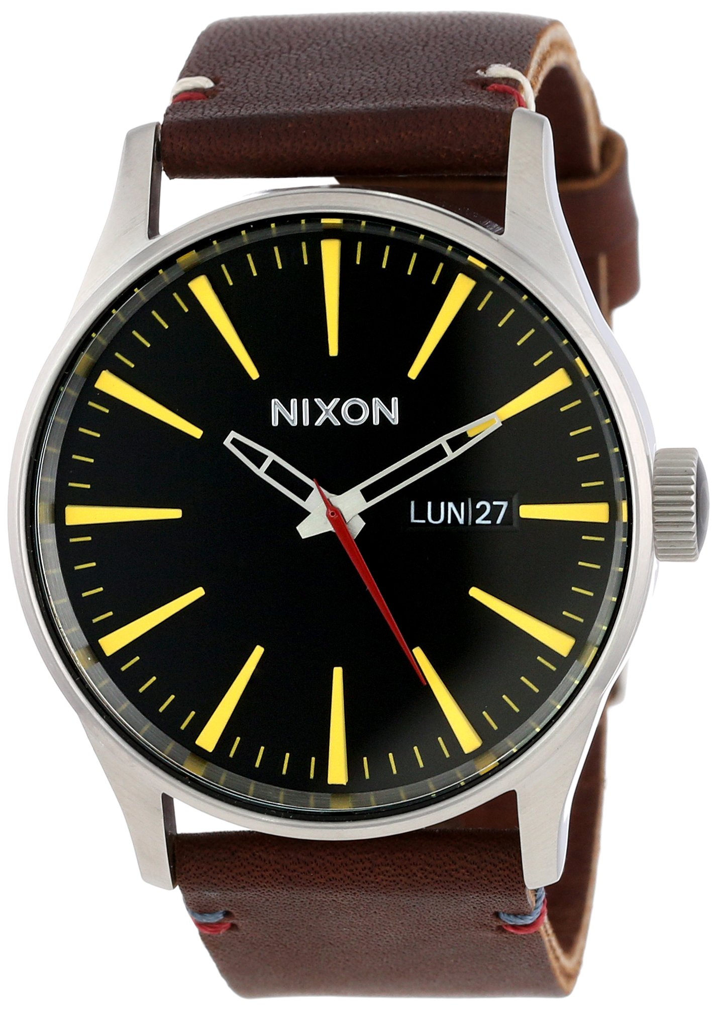 NIXON Men's The Sentry Leather Strap Watch - Waterproof Stainless Steel Chronograph for Business, Casual & Outdoor Activities