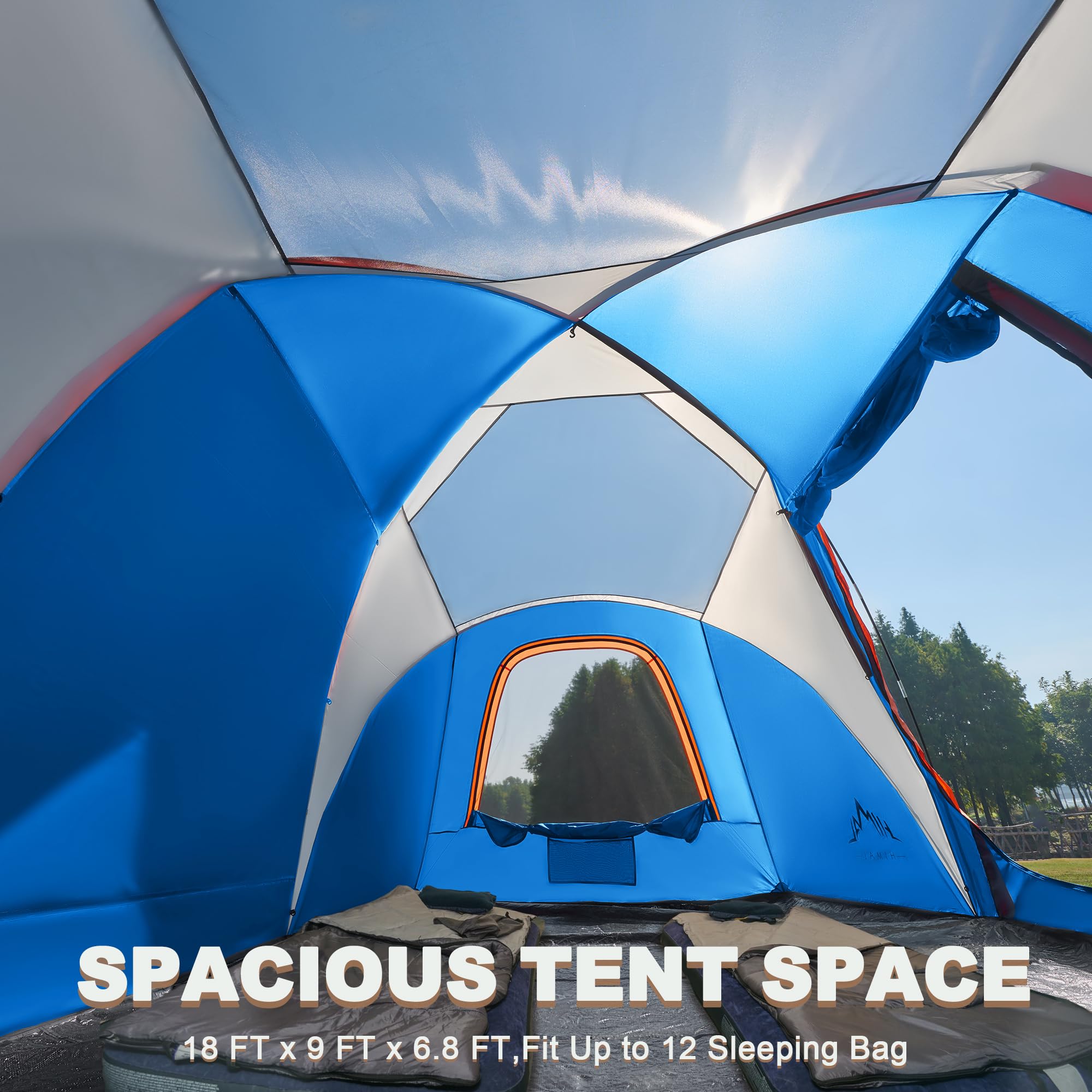 10-Person Family Camping Tent - Waterproof, Spacious 2-Room Design with 4 Large Mesh Windows | Double Layer, Easy Setup, Weather Resistant (18ft x 9ft x 6.8ft) | Perfect for Family Camping Trips, Music Festivals, and Outdoor Parties