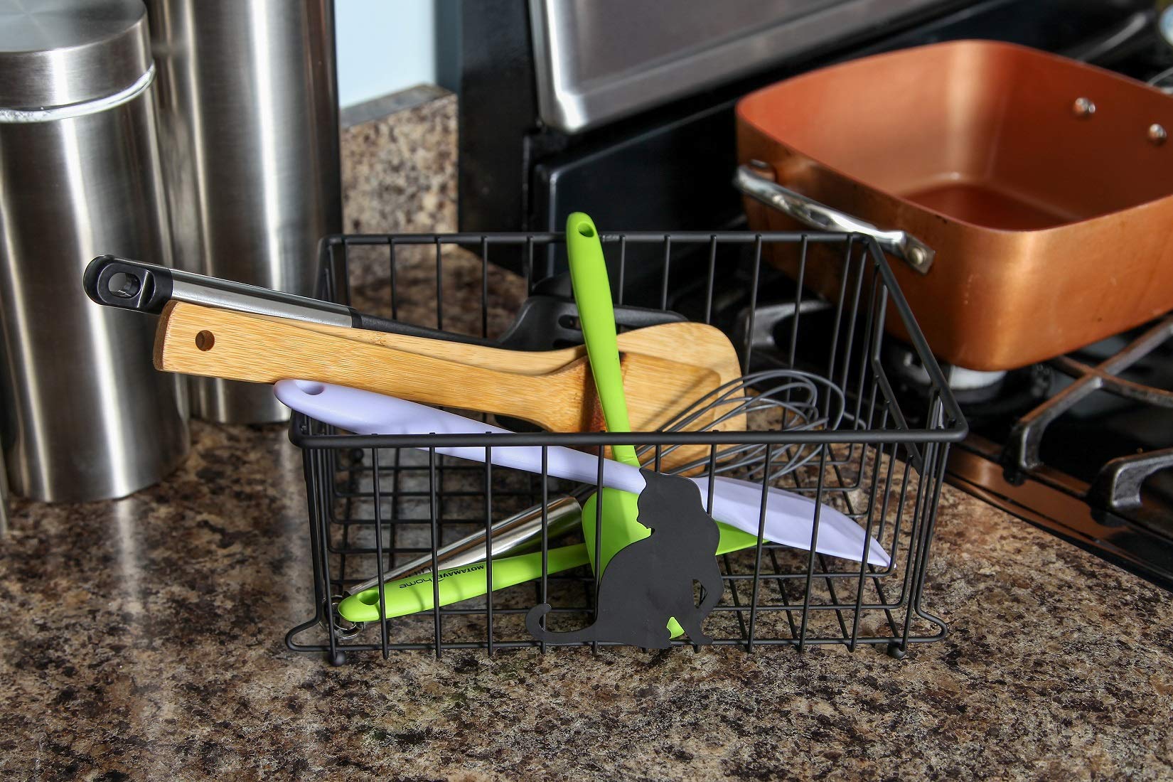 Lily's Home Large Cat-Themed Wire Basket - Cute Kitchen & Desk Organizer for Cat Lovers - Perfect for Pantry, Cabinet, Bathroom & Office Storage - Ideal for Organizing Utensils, Office Supplies & Bathroom Essentials