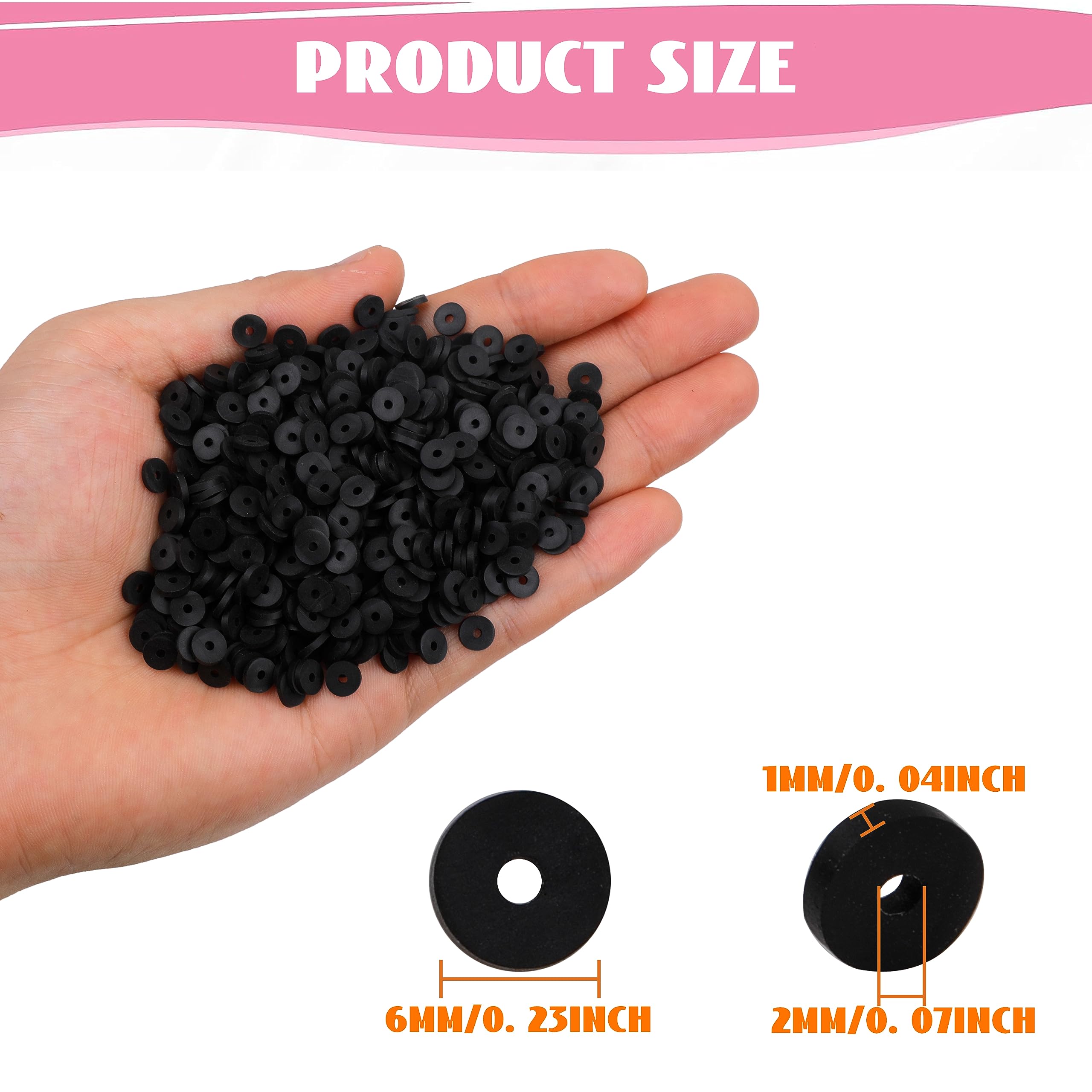 2000Pcs White Polymer Clay Beads - 6mm Round Flat Spacer Beads for DIY Jewelry Making, Bracelets, Necklaces & Earrings - Perfect for Craft Gifts & Adults Accessories (Black) - Great for Handmade Jewelry, Party Favors & Creative Projects