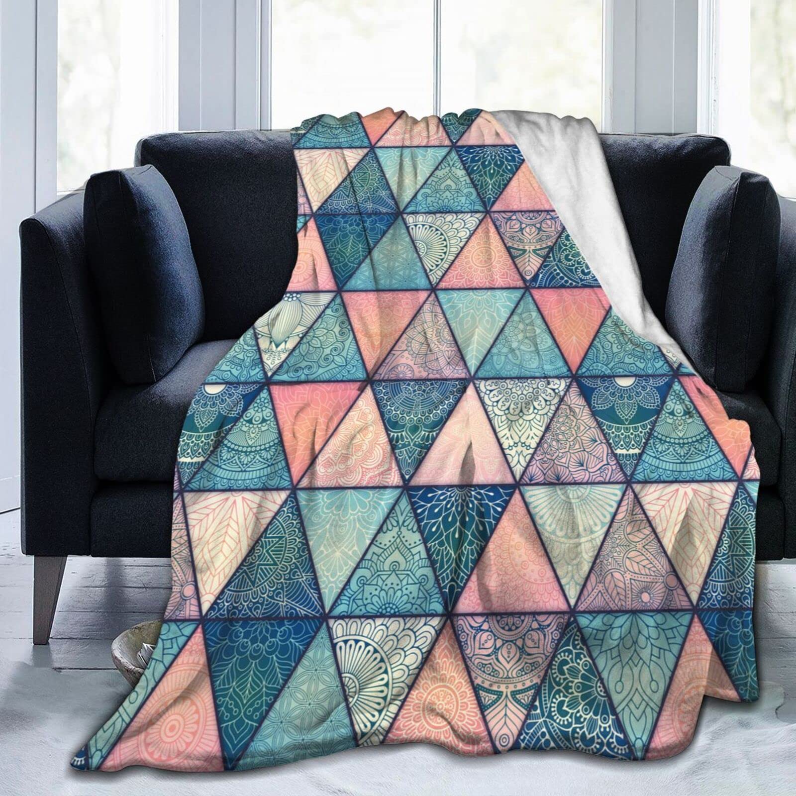 Abucaky Mandala Fleece Throw Blanket - Ultra Soft Cozy Flannel Blanket for All Seasons (60x50 Inches) - Perfect for Home, Couch, Bed, Chair & Travel - Great for Lounging, Netflix Binges & Gift Giving