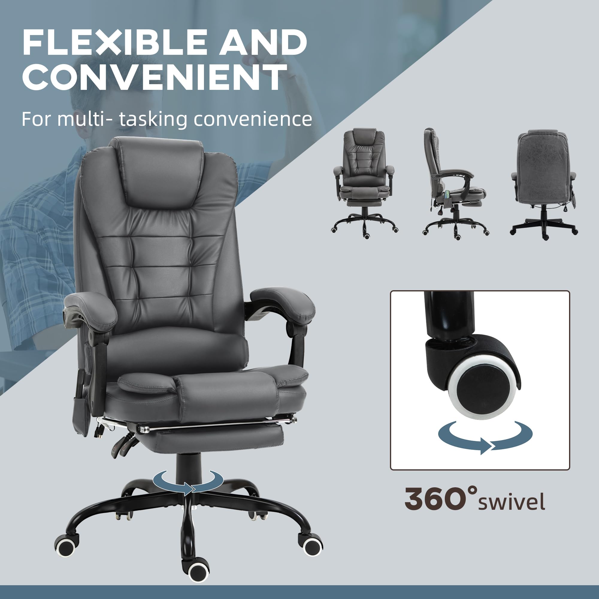 Vinsetto 7-Point Massage Office Chair with Lumbar Support & Footrest - for Home & Office Use
