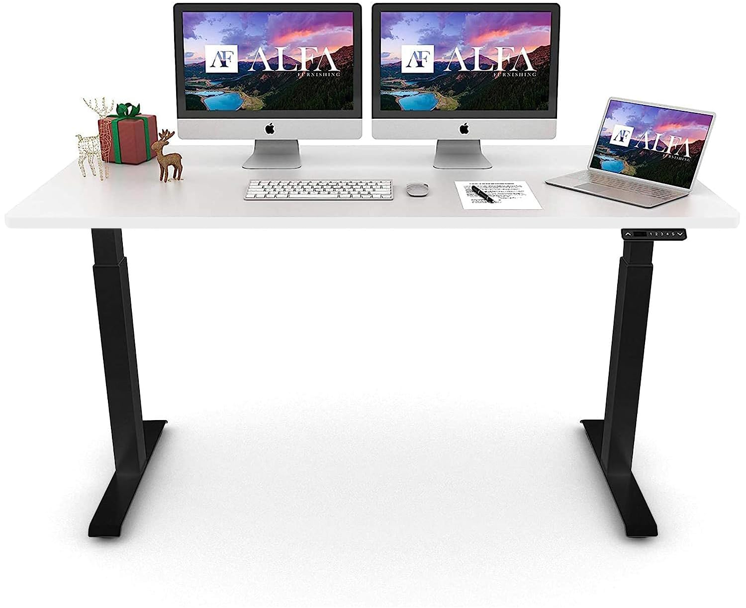 ALFA Furnishing 48x30 Inches Electric Standing Desk - Dual Motor Adjustable Height Home Office Desk with Memory Presets (Cloud White Top & Black Frame) | Ergonomic Sit Stand Workstation for Remote Work & Study