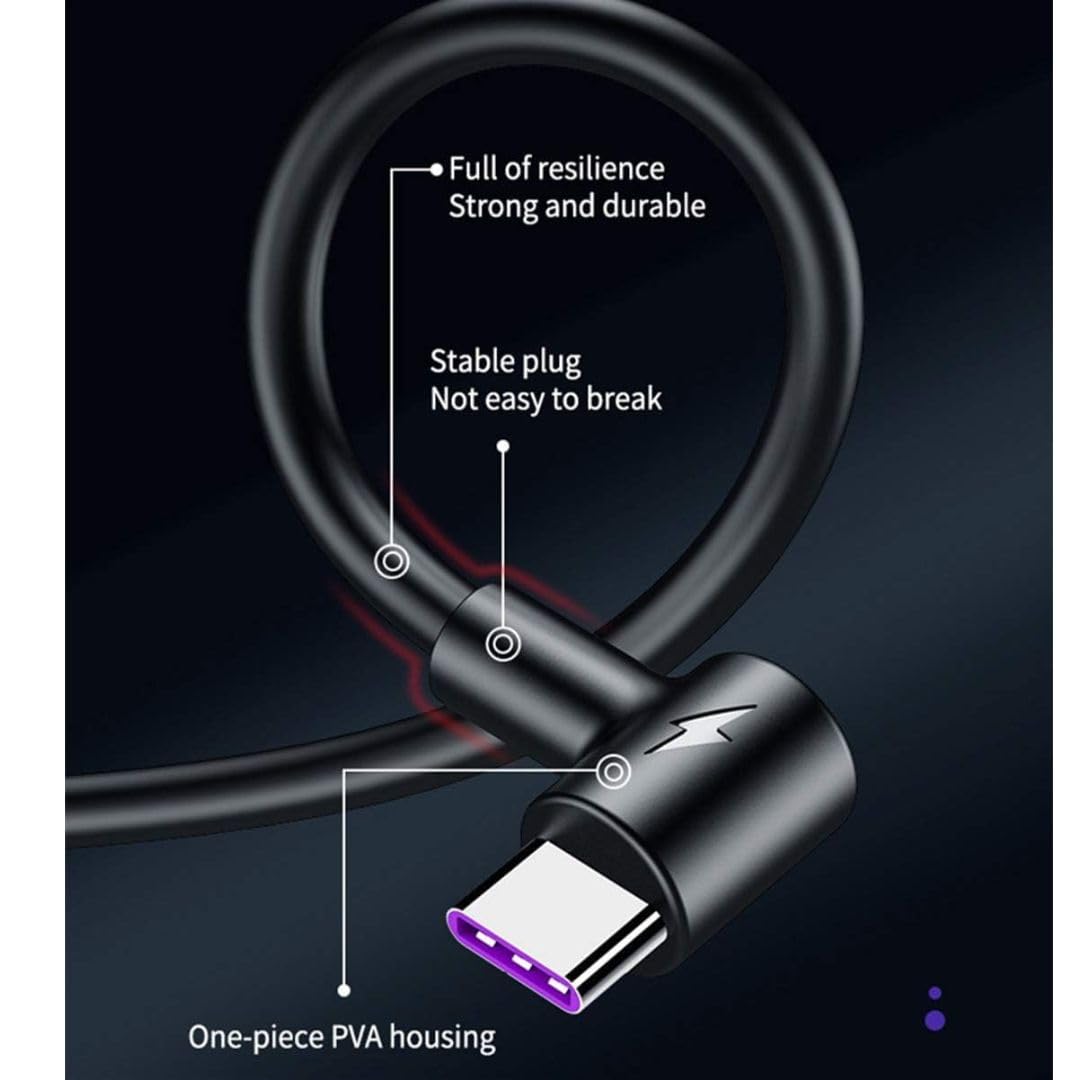 Samsung USB C Fast Charging Cable 3m 5A - 90 Degree Right Angle Connector, Compatible with Samsung Galaxy S23/S22/S21, Note 20, iPad Pro, MacBook & All USB-C Devices - Perfect for Gaming, Travel & Car Charging (Black)