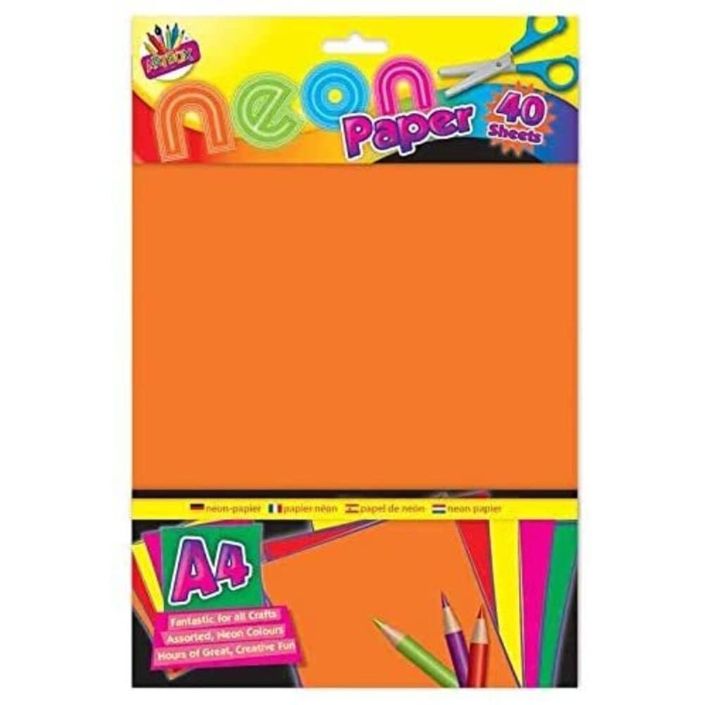 40 Sheets A4 Neon Colored Paper for Crafting, Scrapbooking, Party Decorations & DIY Projects - Vibrant Fluorescent Paper for Invitations, Flyers, Signs & Art Projects