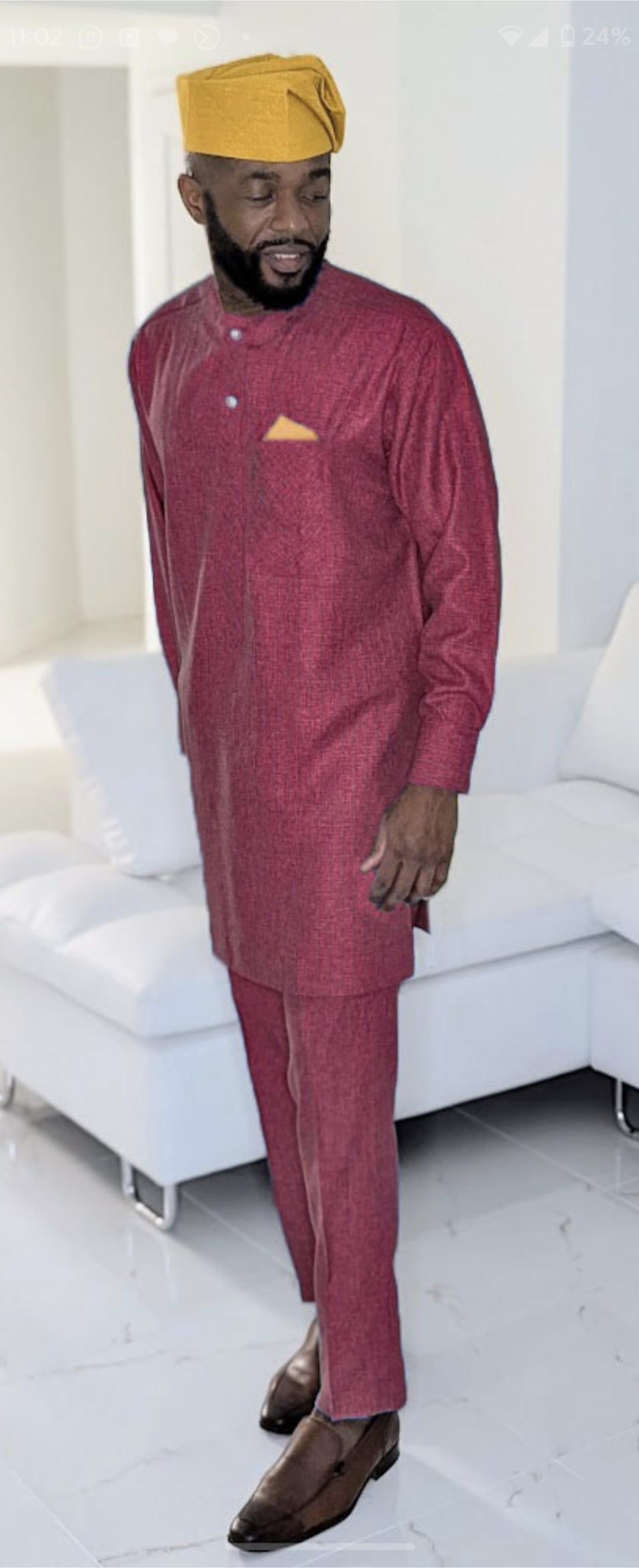 Dupsie's Kafin Prestige Burgundy Long Sleeve African Senator Dashiki Suit for Men - Traditional Nigerian Wedding Attire, Cultural Events & Special Occasions DPASBBL5