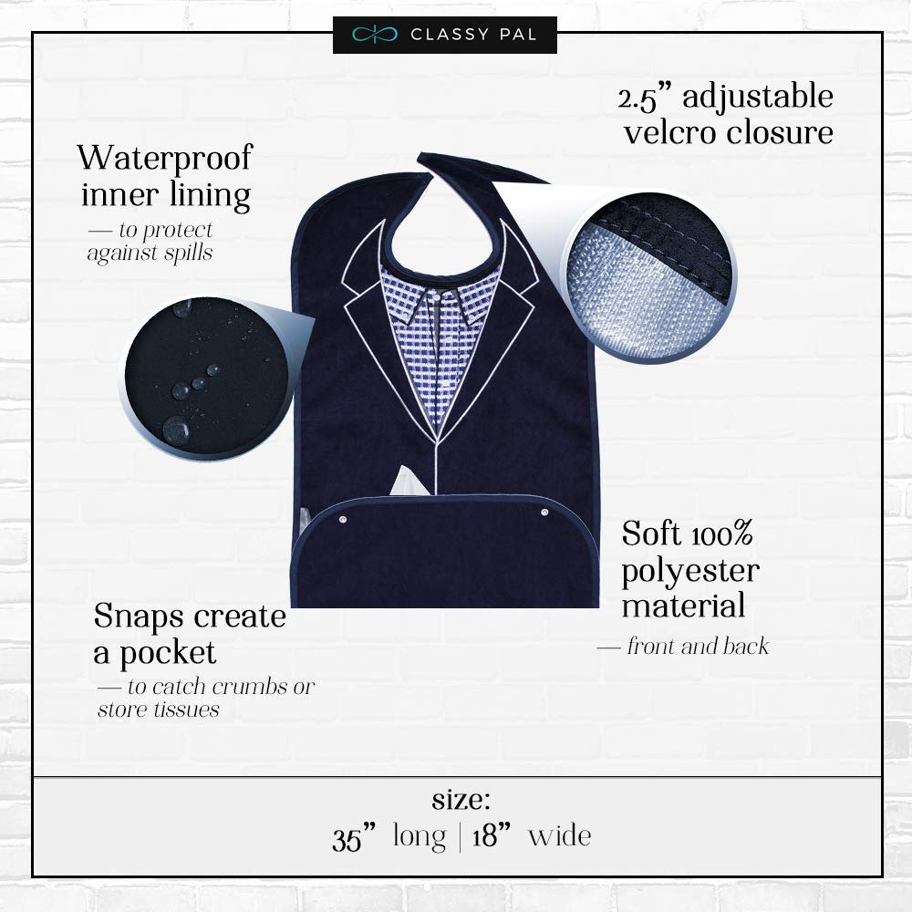 **Men's Waterproof Reusable Terry Cloth Adult Bibs - Senior Eating Clothing Protector with Embroidered Design, Crumb Catcher (Navy Blazer + Argyle Sweater) - Ideal for Dining, Elderly Care & Mealtime Mess Prevention**