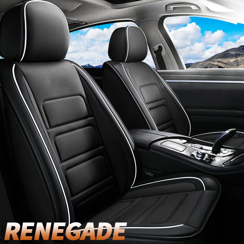 Custom Fit Waterproof Faux Leather Car Seat Covers Full Set for Jeep Renegade 2015-2021 - Airbag Compatible Vehicle Cushion Protectors for All-Weather Driving & Off-Road Adventures