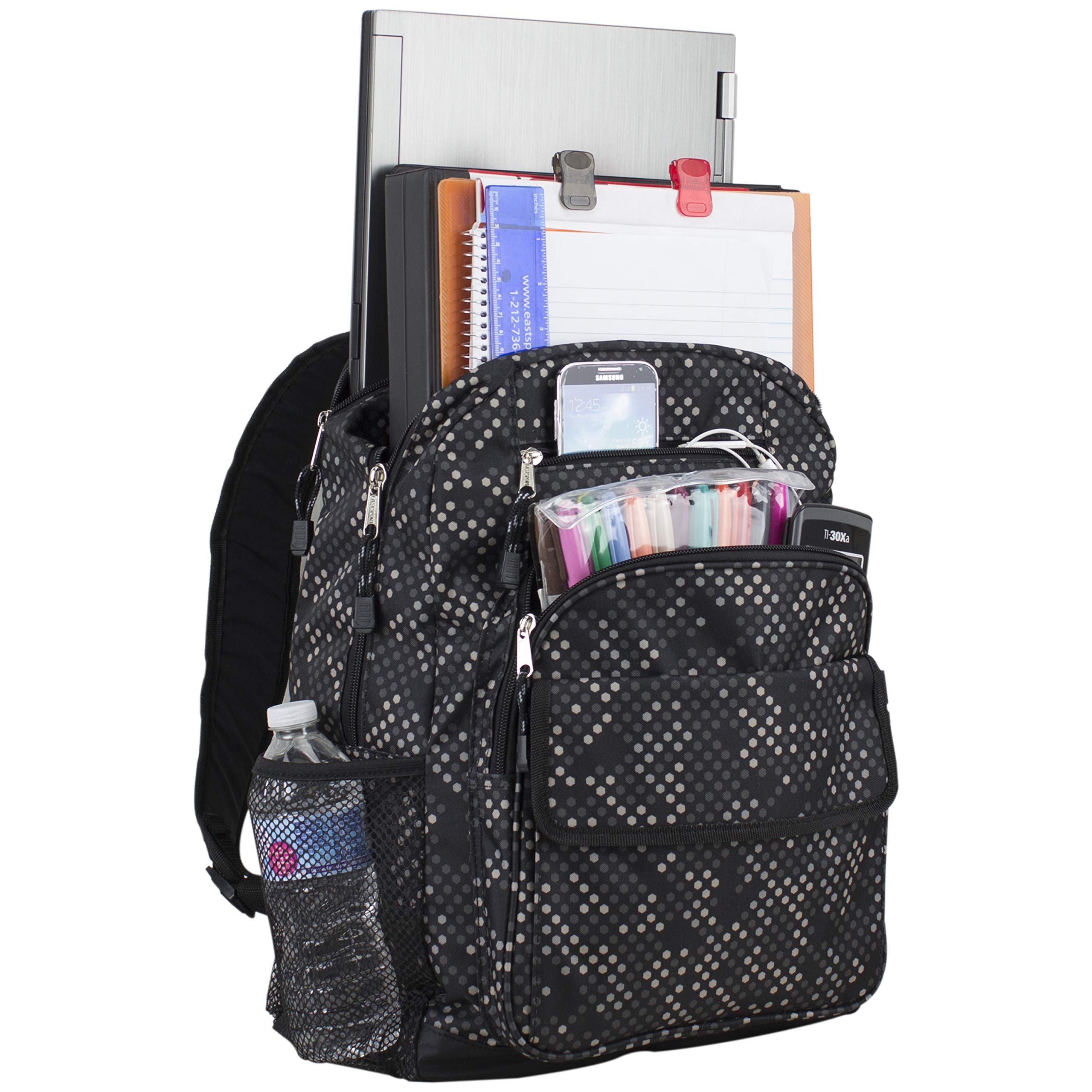 **EastSport Travel Laptop Backpack - Large Carry-On Weekender Bag for Work, Gym & Hiking - Black Hexagon Dotted Print - Perfect for Business Trips, Commuting & Outdoor Adventures**