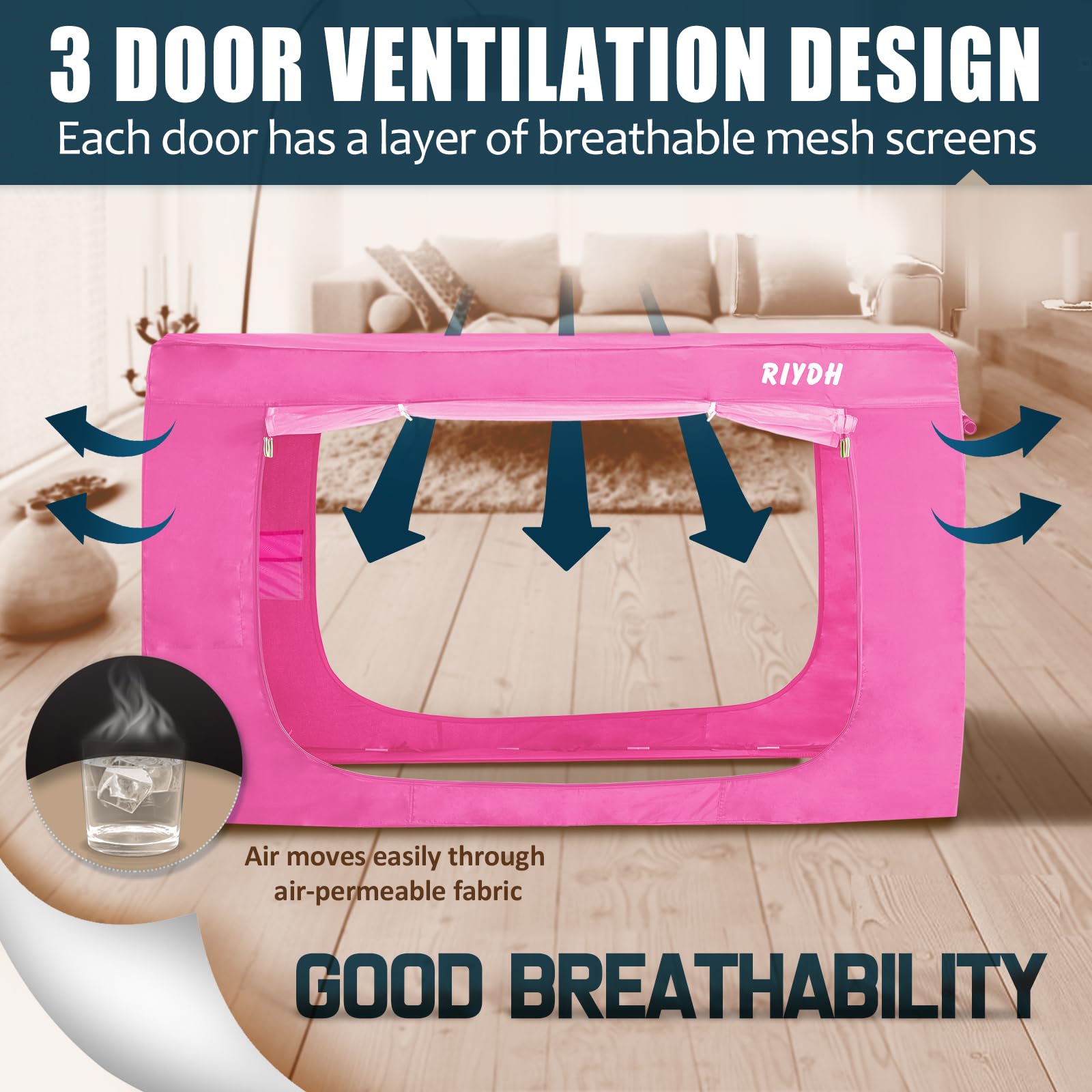 King Size Bed Tent Canopy - Portable Blackout Sleeping Tent for Adults & Kids, 70% Light Blocking with 3 Doors & Breathable Fabric (Pink) - Perfect for Camping, Bedroom Privacy & Cozy Indoor Sleepovers