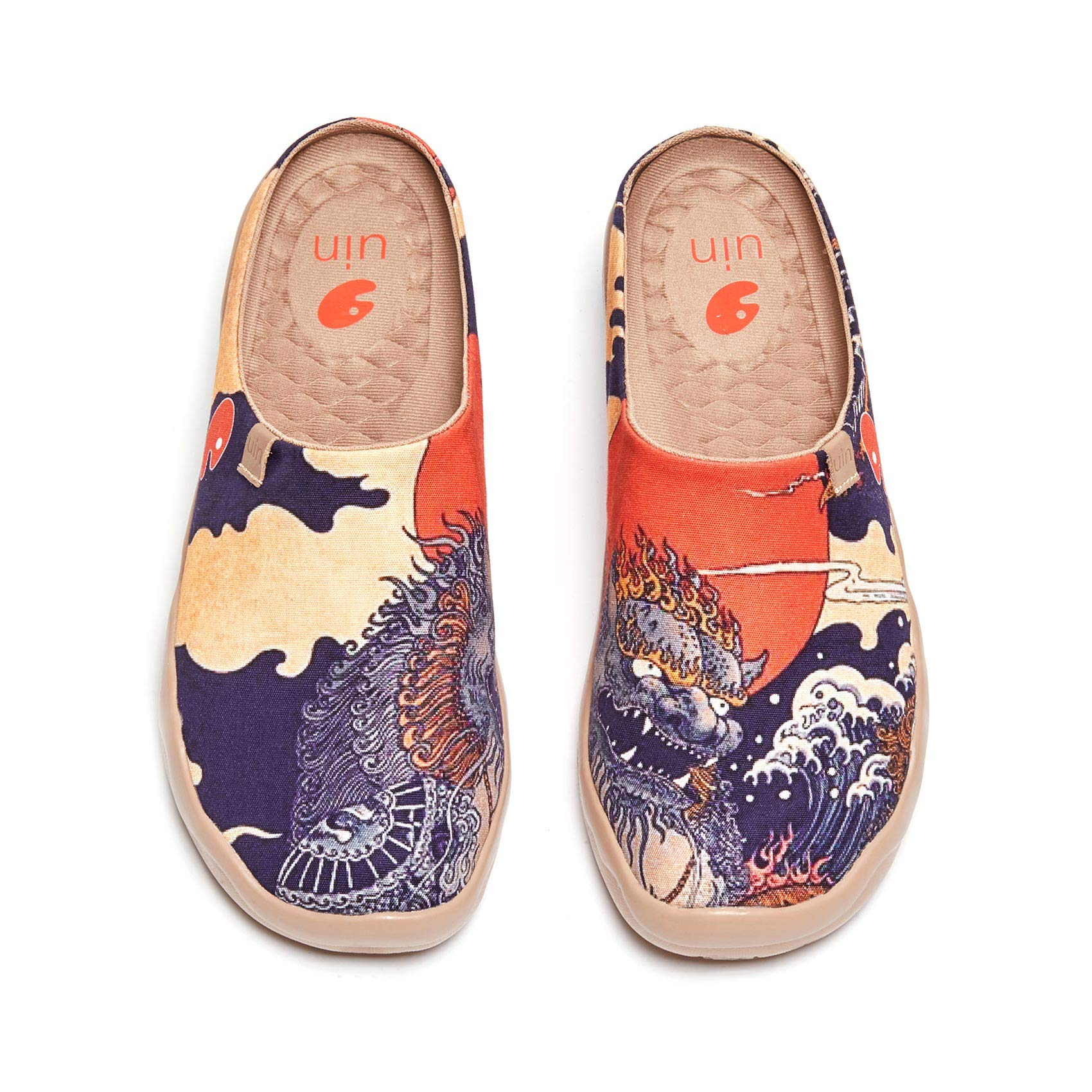 UIN Men's Lightweight Slip-On Loafers - Comfortable Casual Mules for Walking, Home & Travel - Hand-Painted Art Design (Malaga Style) - Perfect for Indoor Relaxation, Beach Outings & Airport Comfort