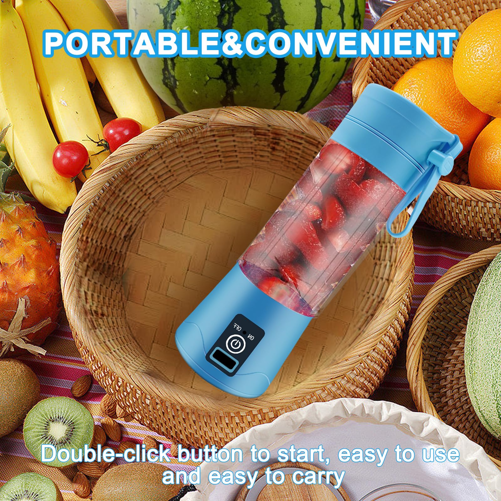Portable USB Rechargeable Personal Blender for Smoothies, Shakes & Juices - 380ML Mini Blender for Fruits, Vegetables & Protein Drinks - Perfect for Home, Office, Gym & Travel Use
