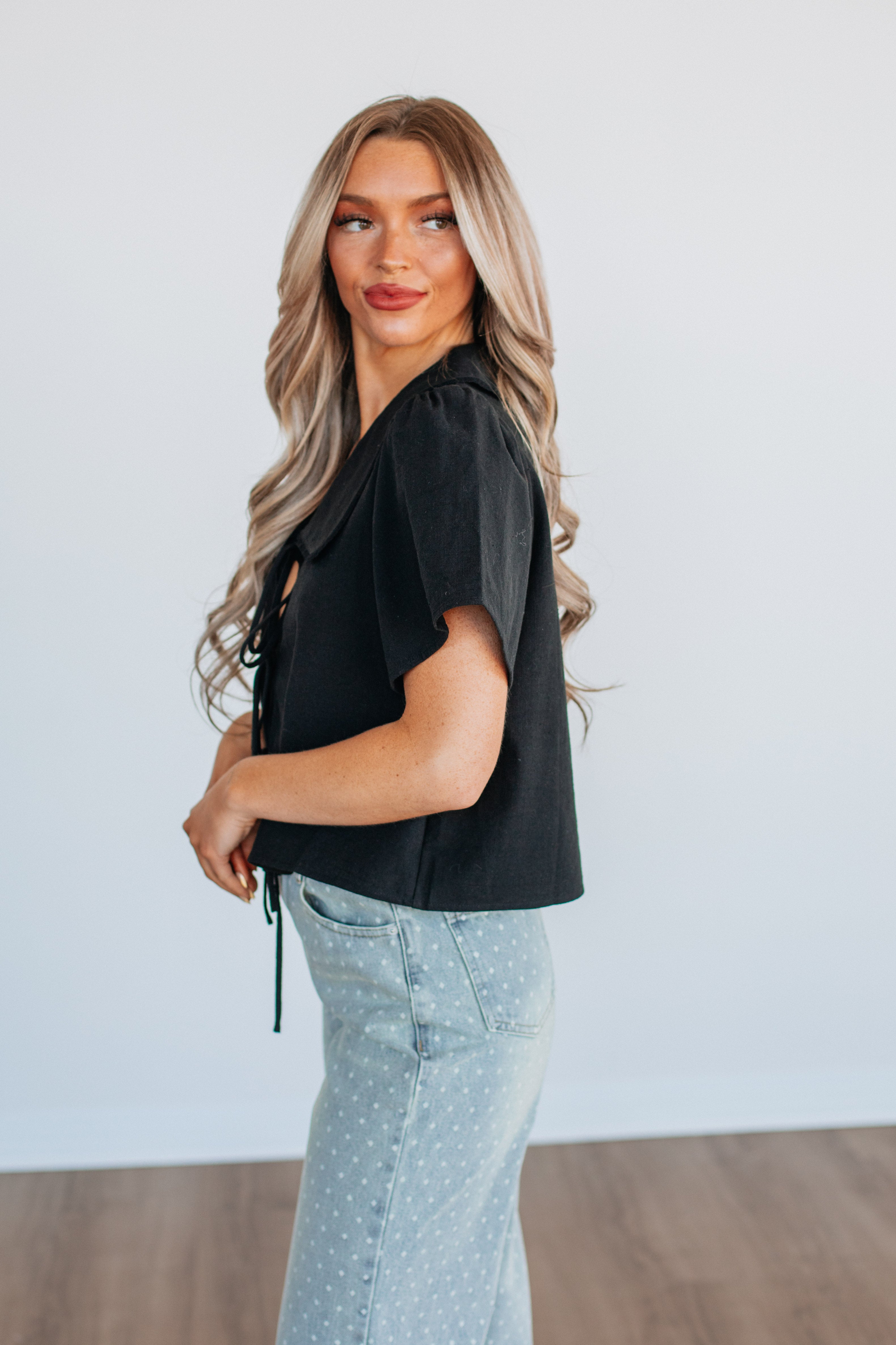 Ashley Front Tie Top for Women - Stylish Black Blouse for Casual & Office Wear | Perfect for Work, Dates & Everyday Outfits