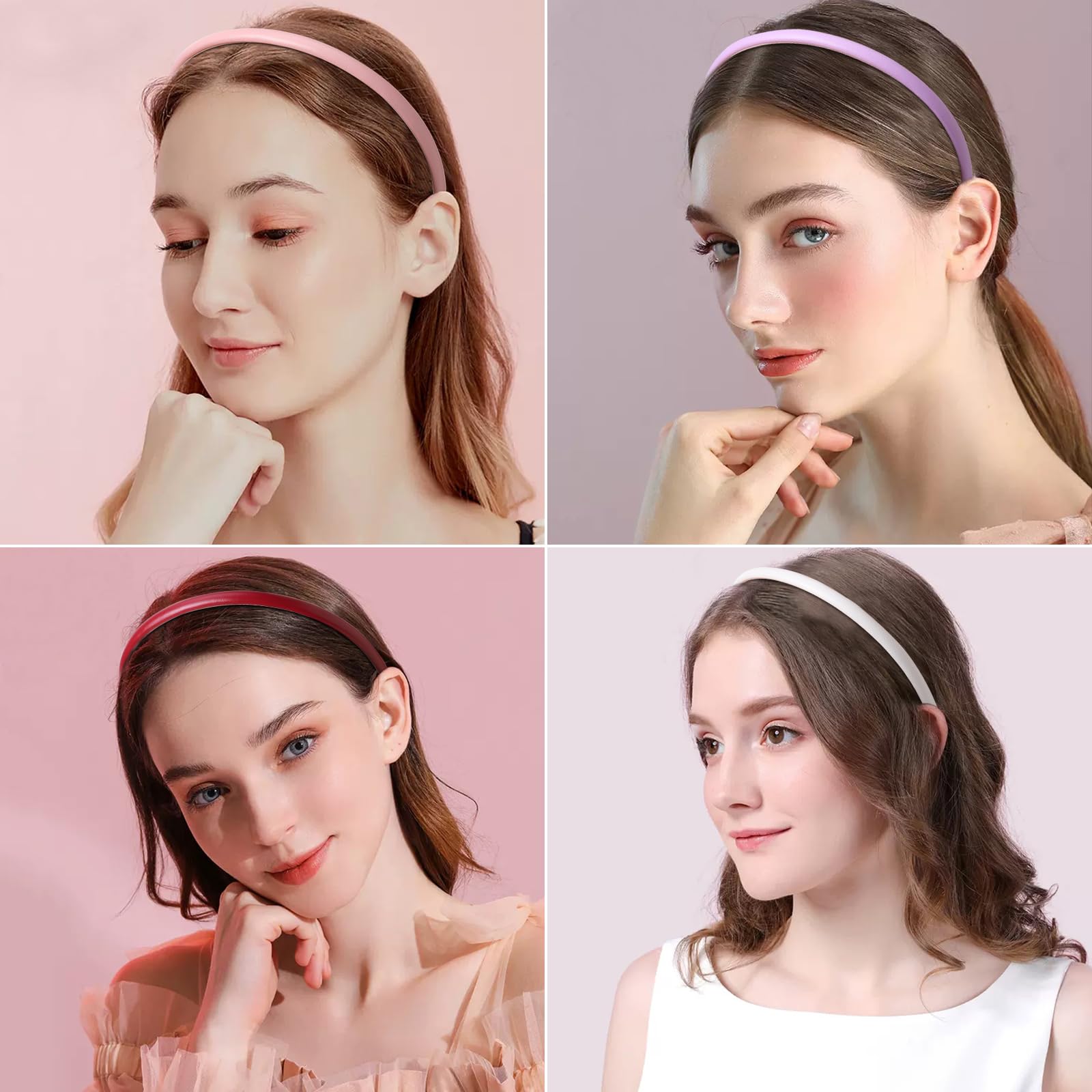 Fishdown Thin Headbands for Women & Girls - Skinny Solid Leather Headband Hair Accessories for Work, Yoga, Running & Daily Wear