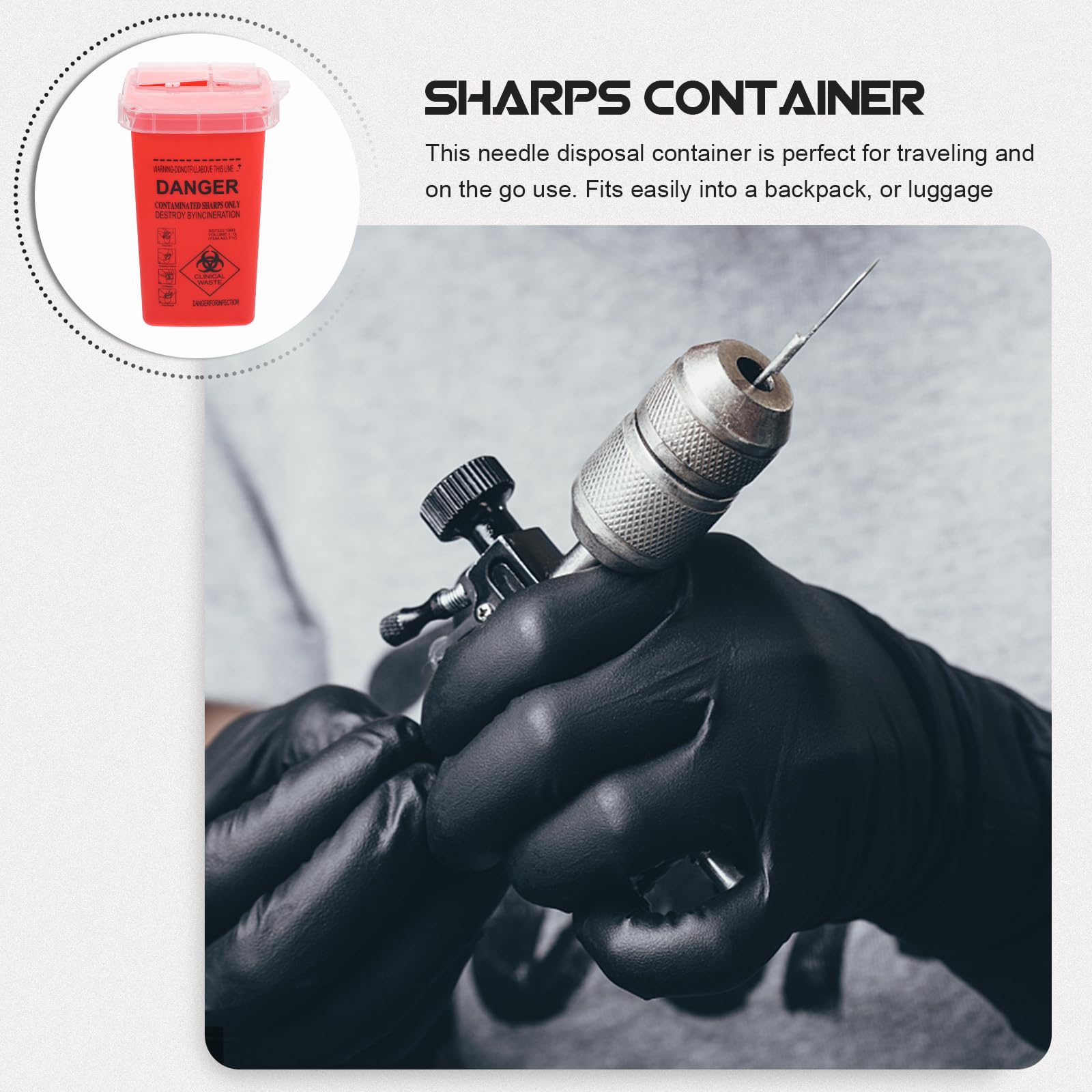 EXCEART Sharps Disposal Container - Biohazard Needle & Syringe Disposal Box - Small Portable Medical Waste Bin for Travel, Home, Clinic & Hospital Use (Red) - Safe Needle Disposal Solution for Diabetics, Tattoo Artists & Healthcare Professionals