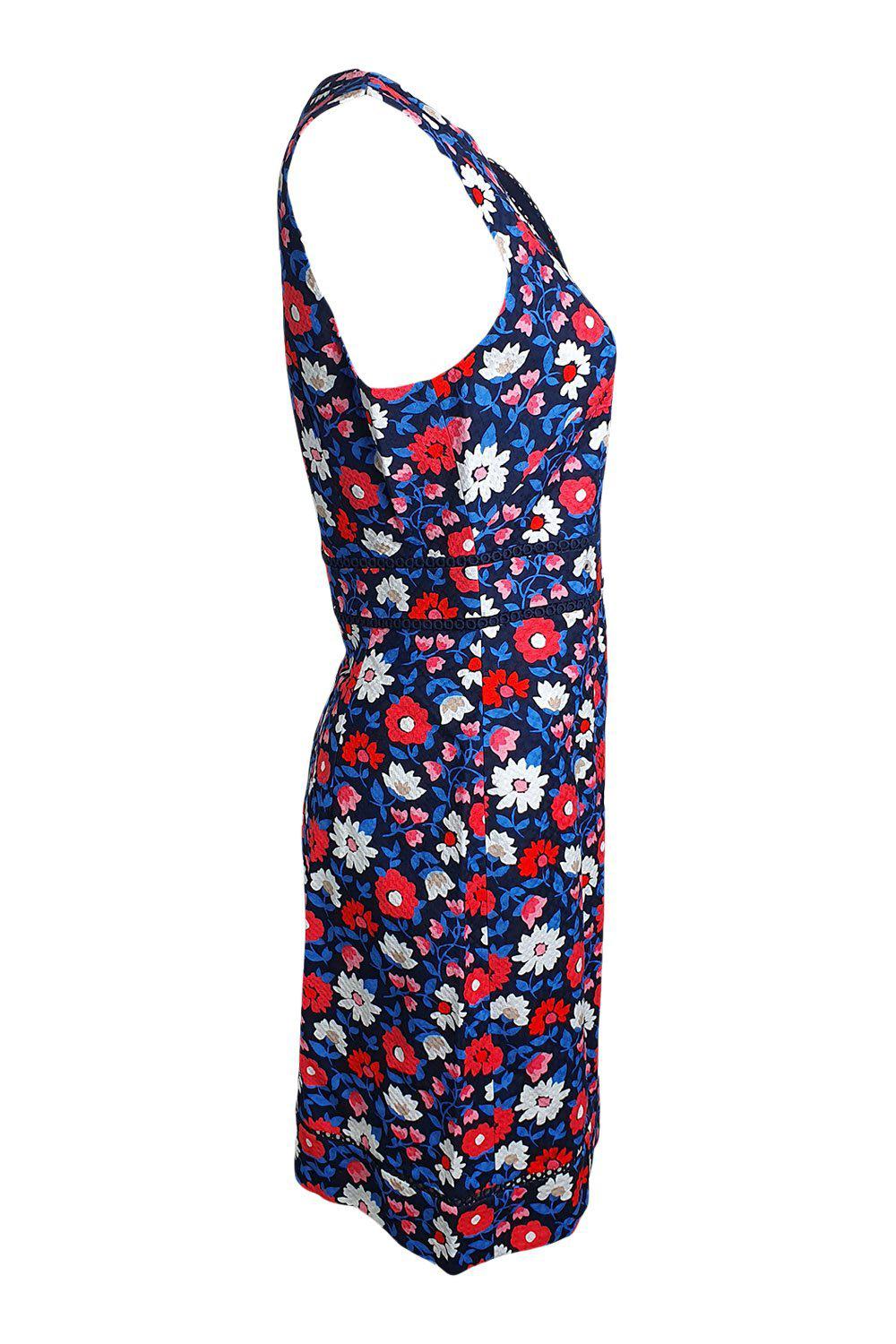 KATE SPADE New York Blue Floral Print Daisy Jacquard Sheath Dress - Women's Size US 0 (UK 06) | Elegant Office Wear & Spring Wedding Guest Outfit
