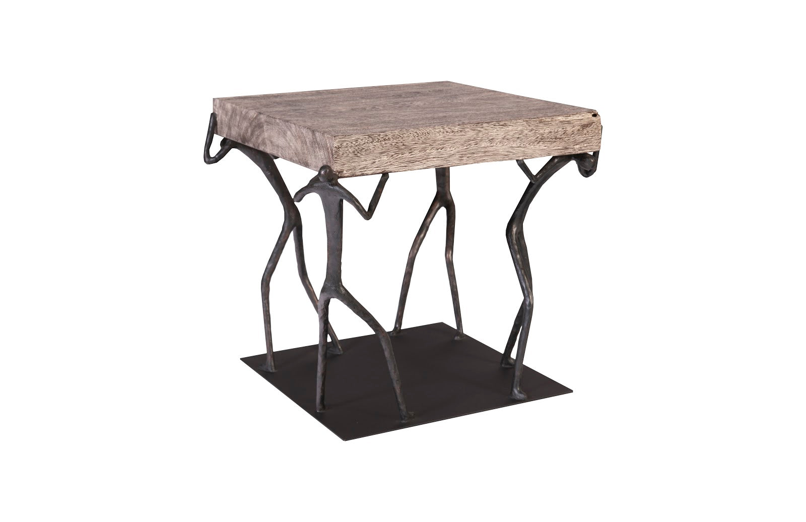 Atlas Side Table - Modern Chamcha Wood End Table with Gray Stone Finish & Metal Base | Phillips Collection TH100837 | Perfect for Living Room, Bedroom, or Office Decor