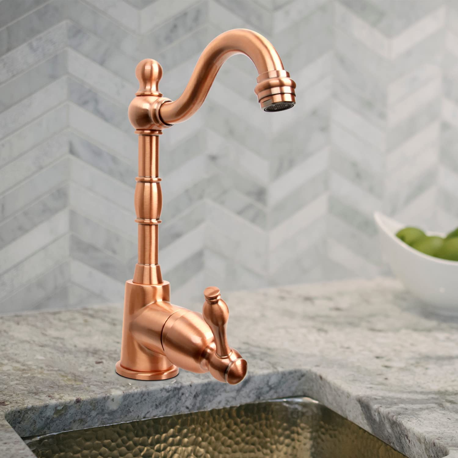 Akicon Copper One-Handle Widespread Kitchen Faucet - Elegant Bar Prep Sink Faucet for Modern Kitchens & Wet Bars - Perfect for Food Prep, Beverage Service & Home Brewing