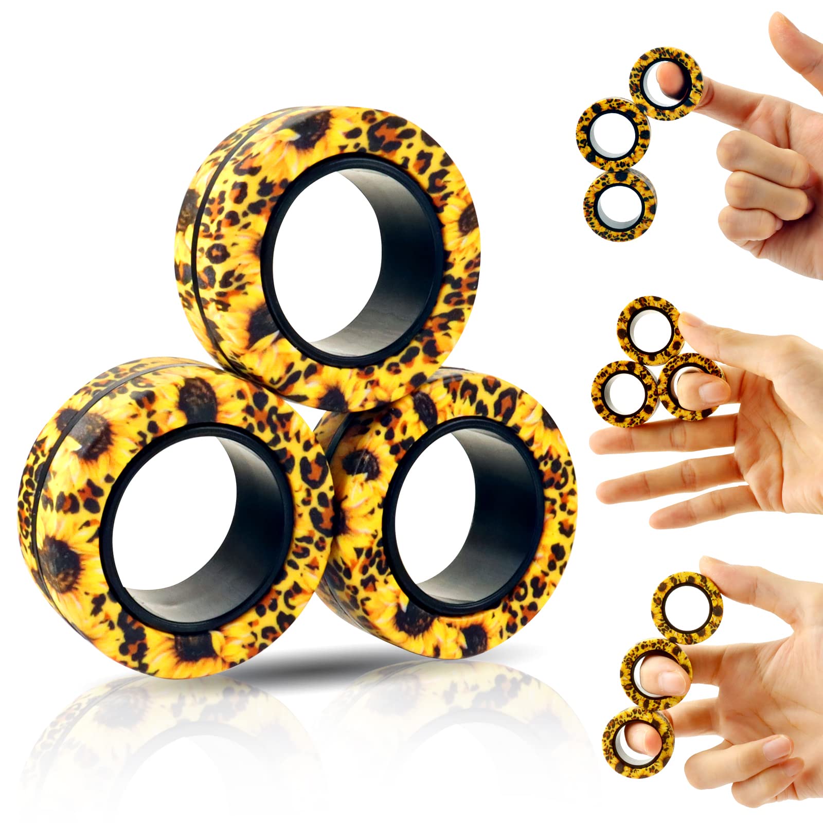 3Pcs Magnetic Rings Fidget Toy Set for ADHD & Anxiety Relief - Stress Decompression Finger Therapy Toys for Kids & Adults - Office, School, Travel & Home Use