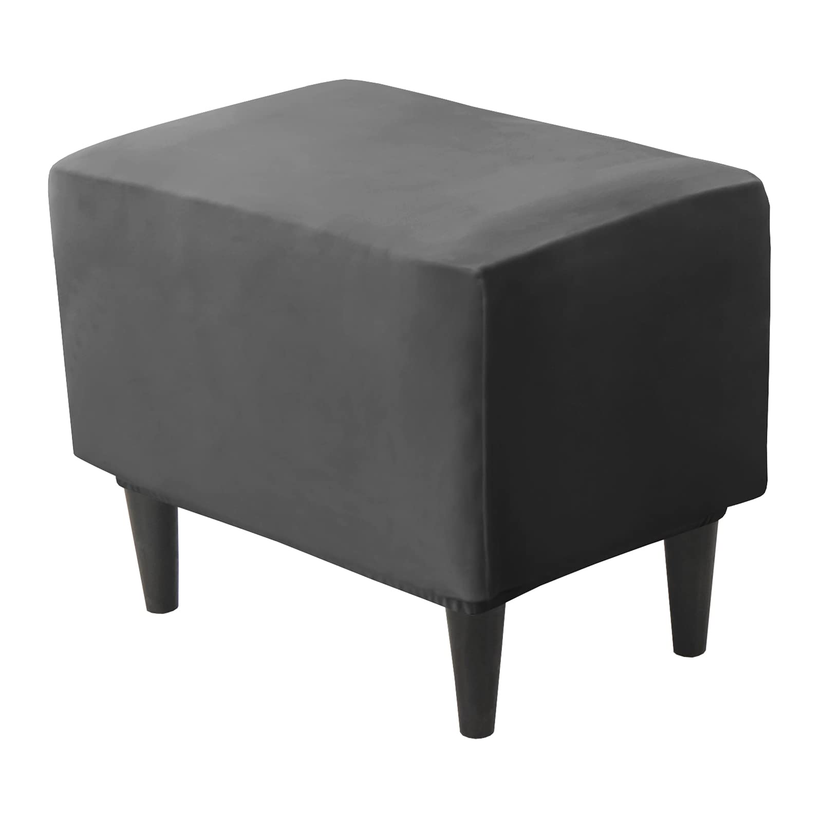 Velvet Ottoman Cover Rectangle & Square - Stretchable Footstool Slipcover Protector - Washable & Removable Storage Ottoman Cover for Living Room, Bedroom, Office - Black (1 Piece) - Perfect for Home Decor & Furniture Protection