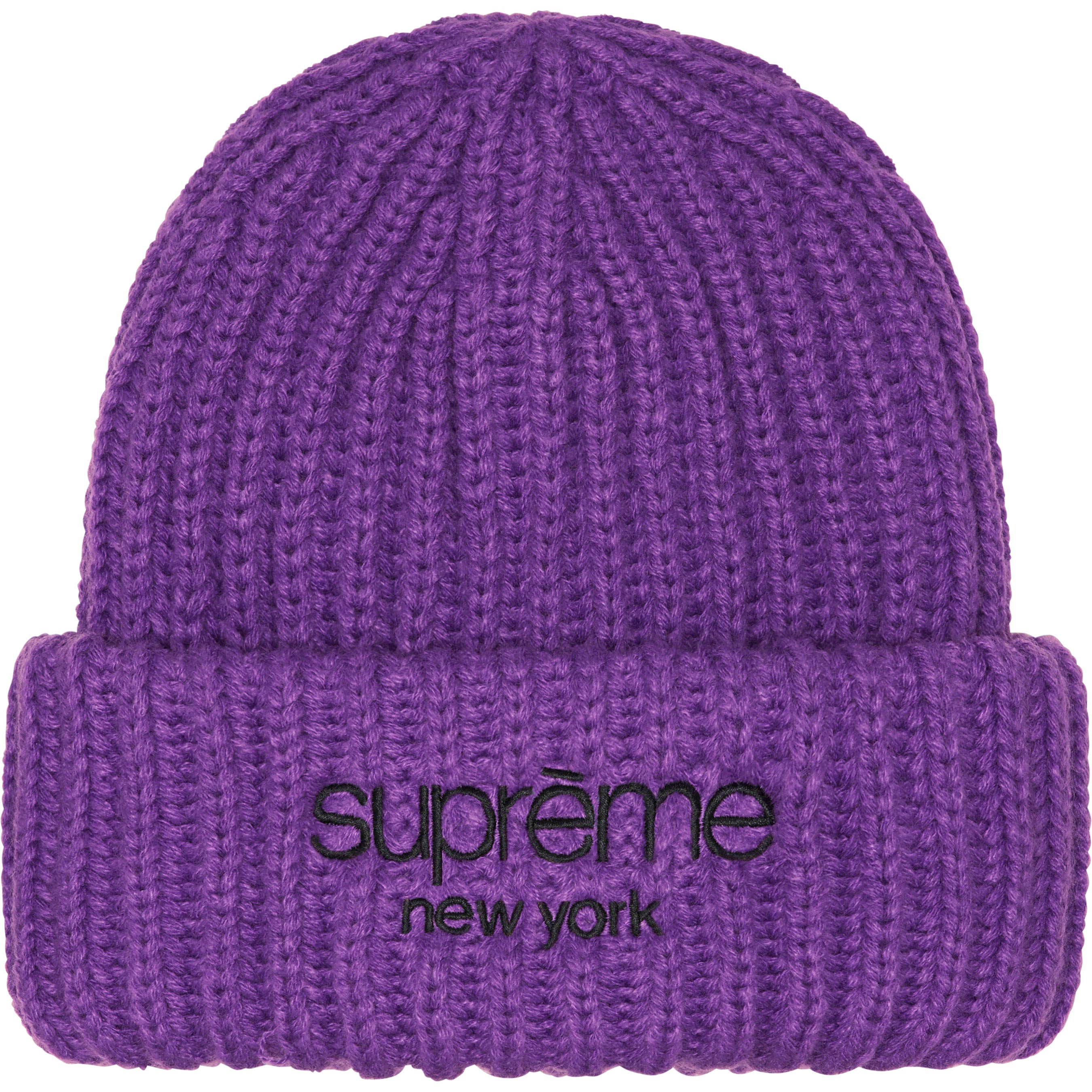 Supreme Classic Logo Chunky Ribbed Beanie - Warm Winter Hat for Men & Women - Purple Knit Skull Cap for Outdoor Activities, Skiing, Snowboarding