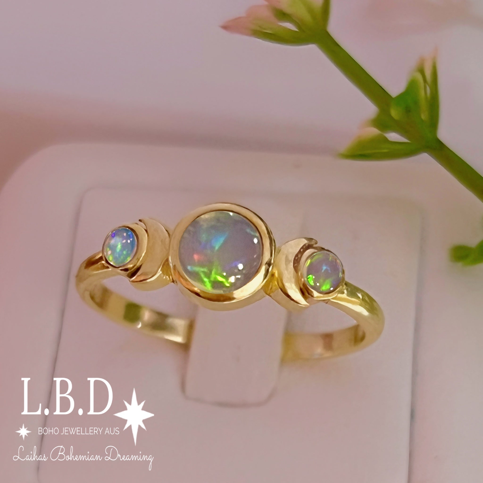 Laihas Moon Tribe Crystal Gold Opal Ring for Women – Elegant Bohemian Jewelry for Parties, Weddings & Everyday Wear