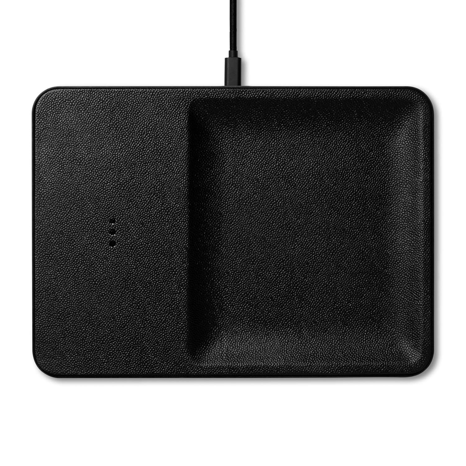 COURANT Catch:3 Classics - Premium Italian Leather Wireless Charging Station & Valet Tray (Black) - Fast Qi Charger for iPhone 16/15/14/13/12/11, Galaxy S24/S23/S22/S21/S20, AirPods - Perfect for Nightstand, Office Desk & Travel Organization