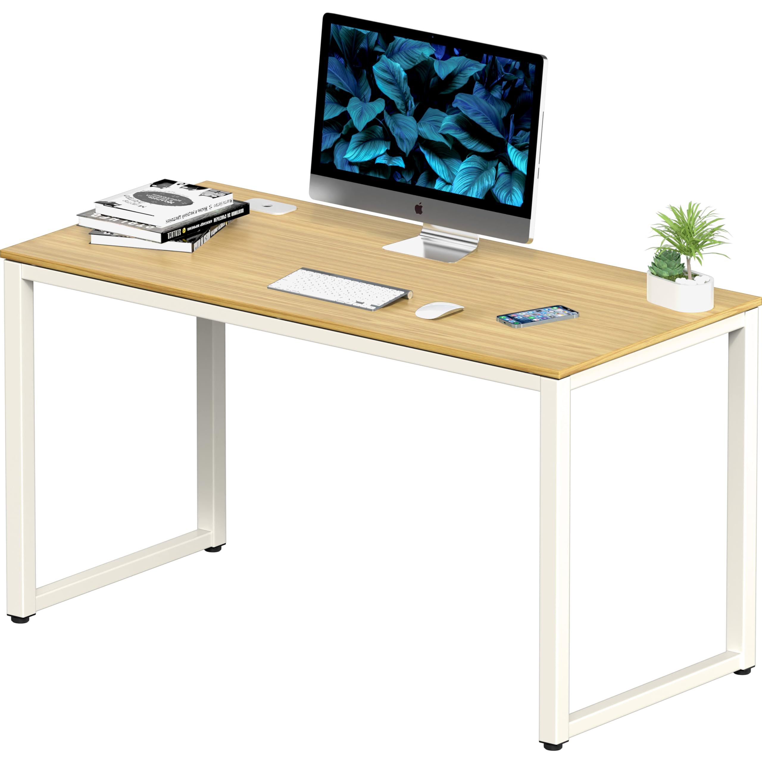 SHW 48-Inch Commercial-Grade Office Computer Desk - Solid Oak Wood Workstation for Home Office, Gaming & Study - Heavy Duty Writing Table with Sturdy Metal Frame
