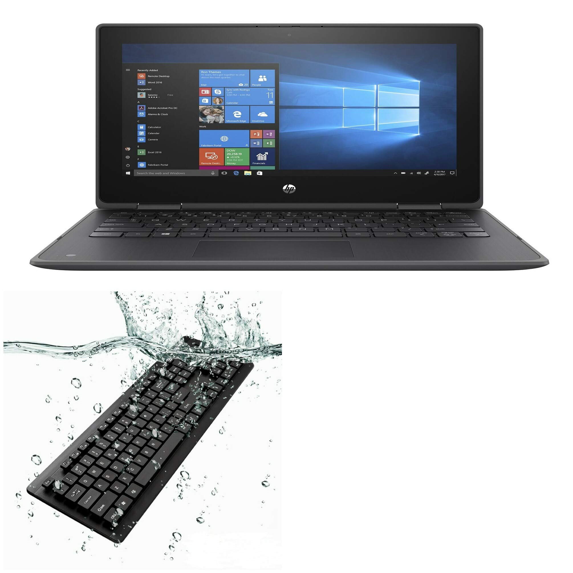 Waterproof USB Keyboard for HP ProBook x360 11 G5 EE - Washable, Spill-Resistant, AquaProof Design - Perfect for Office, School & Outdoor Use (Jet Black)