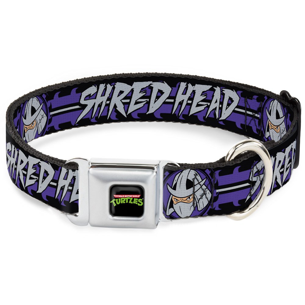 Buckle-Down Adjustable Seatbelt Buckle Dog Collar - Shredder Head Design in Black, Purple & Gray Stripes | Durable Pet Collar for Walking, Training & Costume Parties