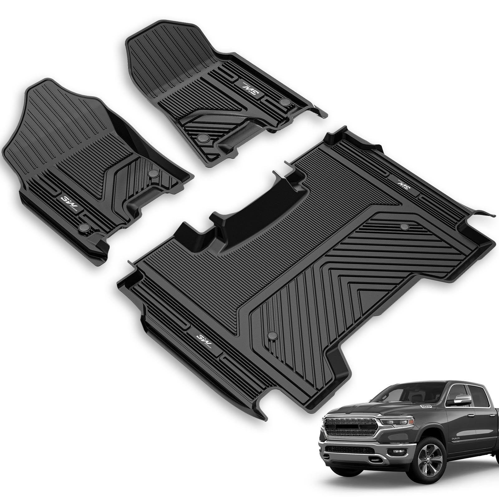 Custom Fit All-Weather TPE Floor Mats for 2019-2024 Dodge Ram 1500 Crew Cab (Excludes Classic Models) - 1st & 2nd Row Full Set Car Floor Liners | Durable Protection for Mud, Snow & Spills | Perfect for Off-Roading, Daily Commuting & Family Road Trips